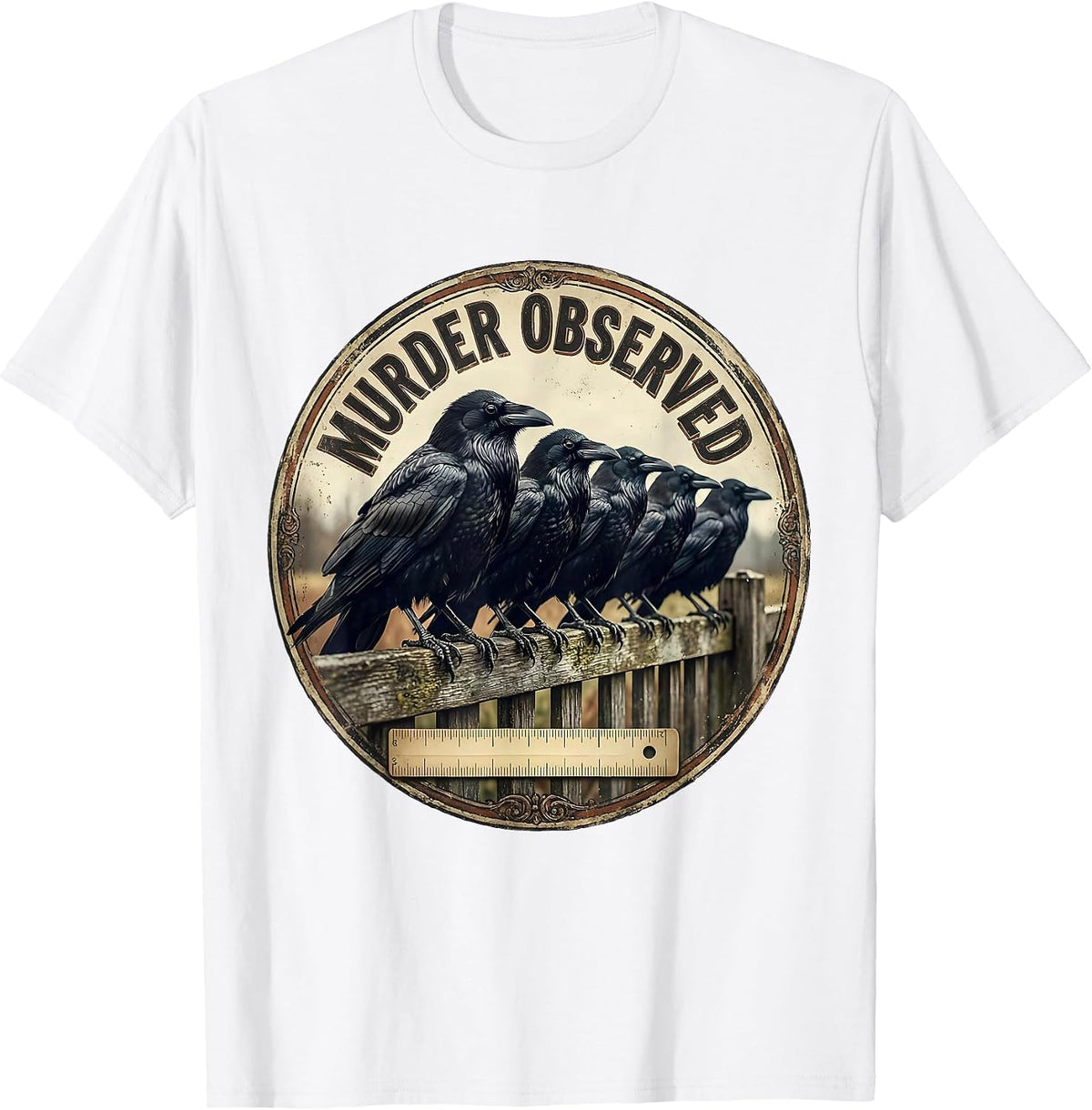 Men's Murder Observed Vintage Crow Dark Humor Gothic Bird Lover T-Shirt - White