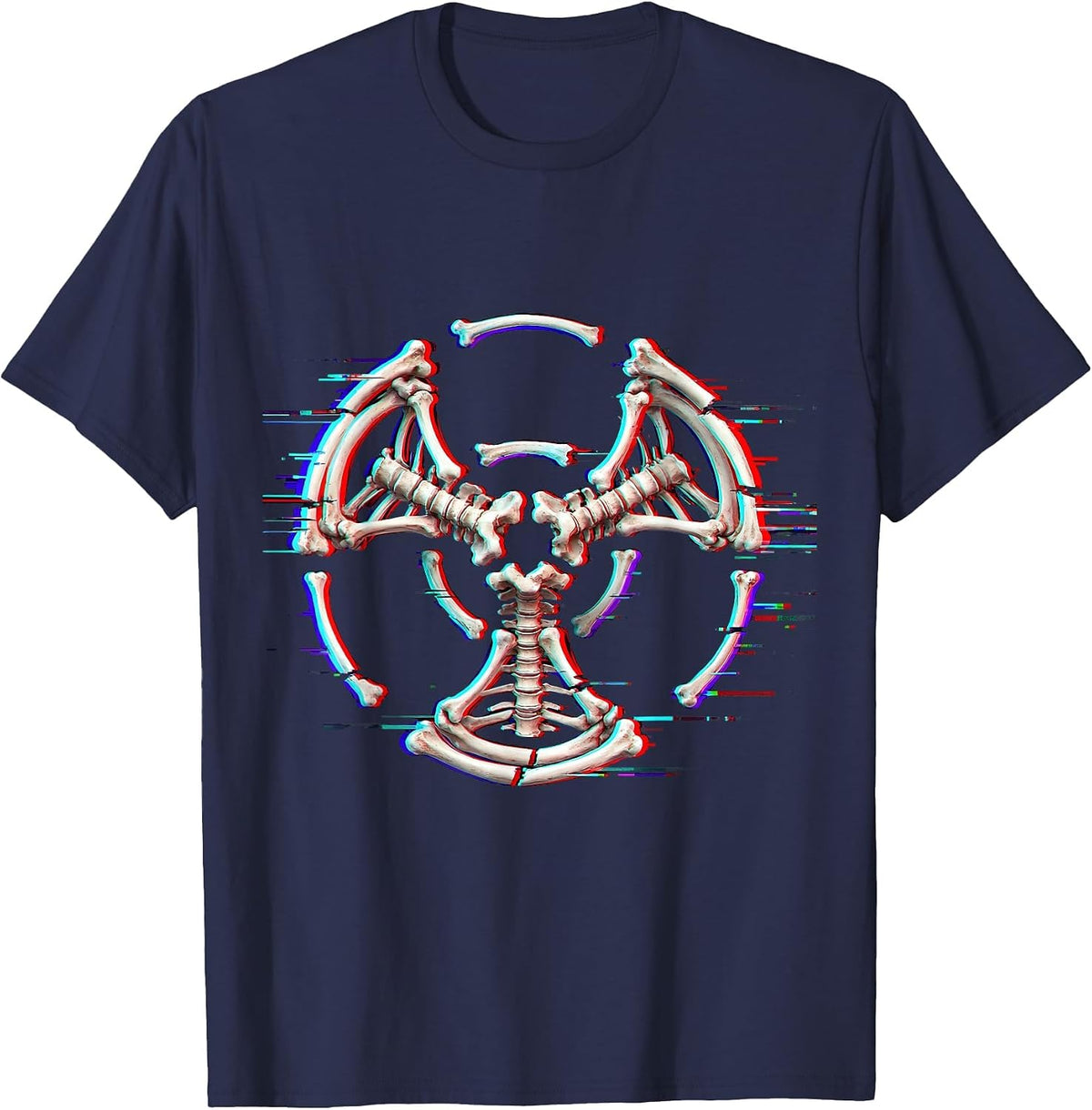 Radiation Symbol Intertwined Bones Radiology Design T-Shirt - Navy Blue