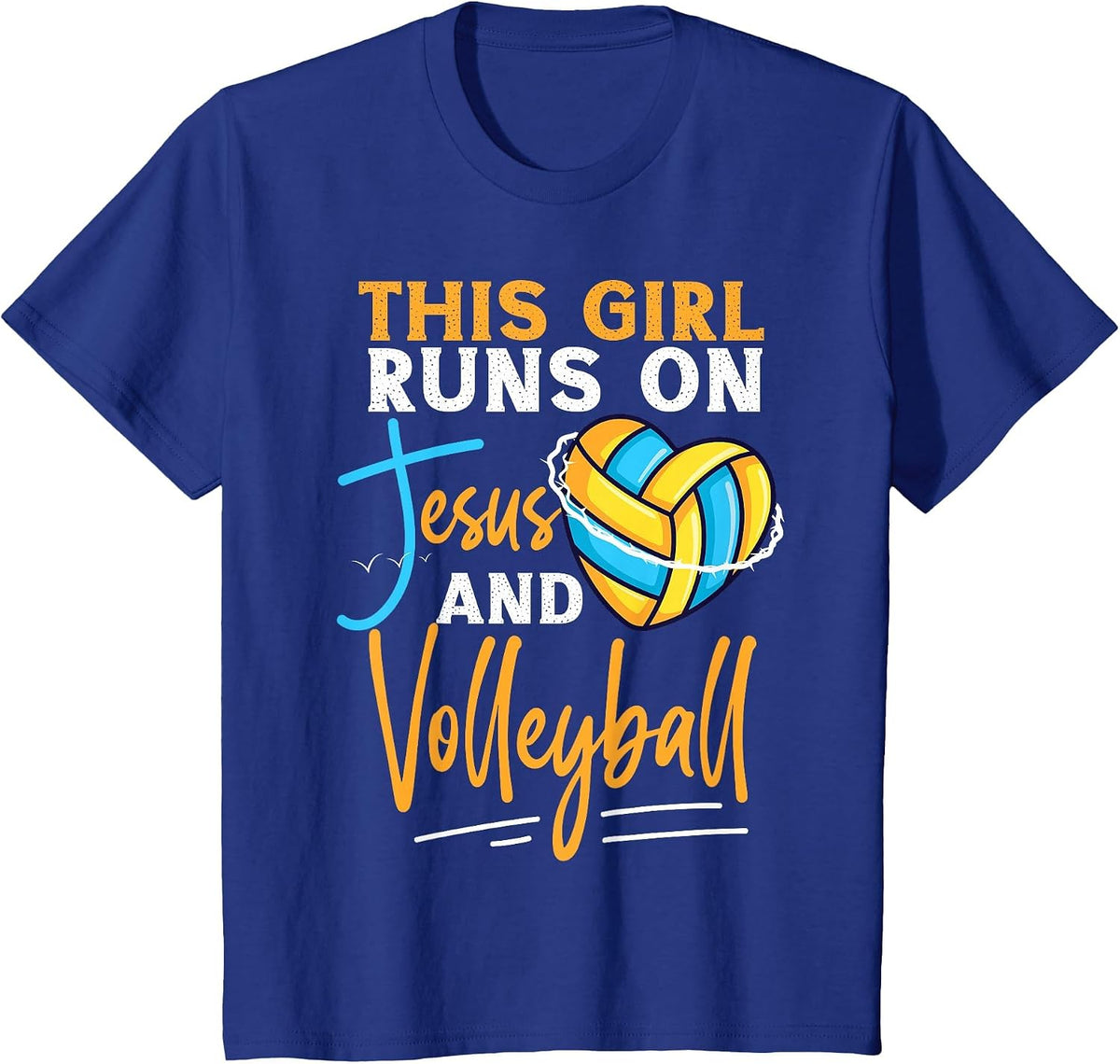 Volleyball Player Team This Girl Runs On Jesus and T-Shirt - Royal Blue