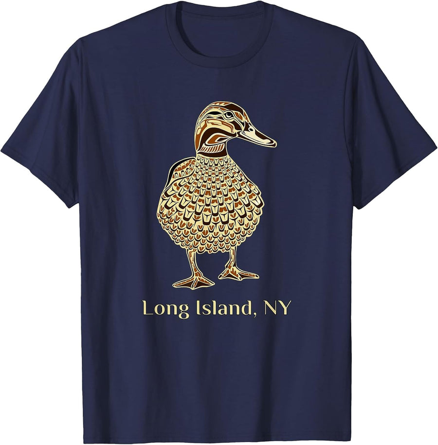 Long Island NY Native American Mallard Duck Birdwatching T-Shirt - Navy Blue