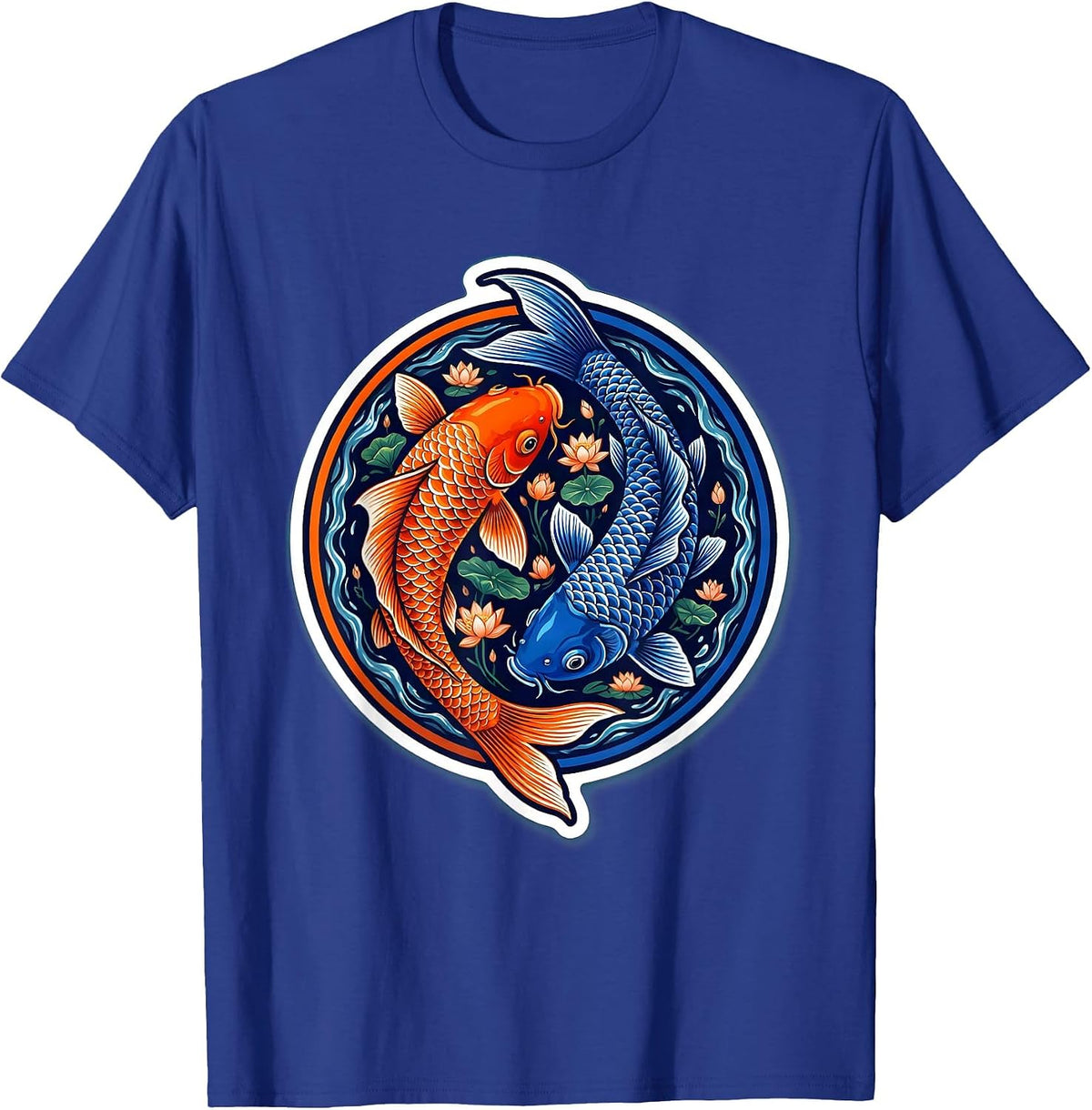 Koi Fish Yin Yang Circular Design T-Shirt - Royal Blue