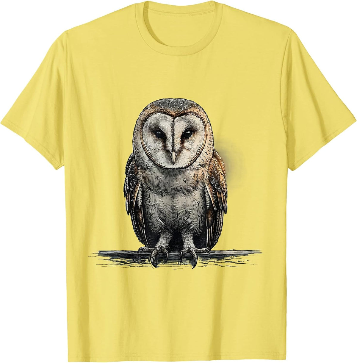 Men's Barn Owl Monochrome Bird Lover Vintage Nature Illustration T-Shirt - Lemon Yellow