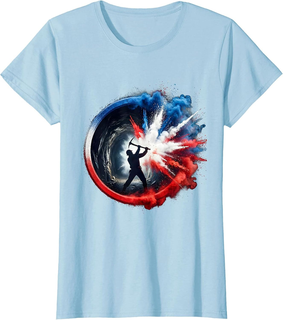 Miner With Pickaxe at Mountain Mine Entrance T-Shirt - Baby Blue