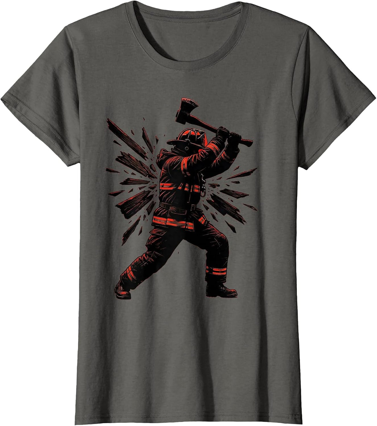 Women's Firefighter Breaching Door With Axe Graphic T-Shirt - Asphalt Grey