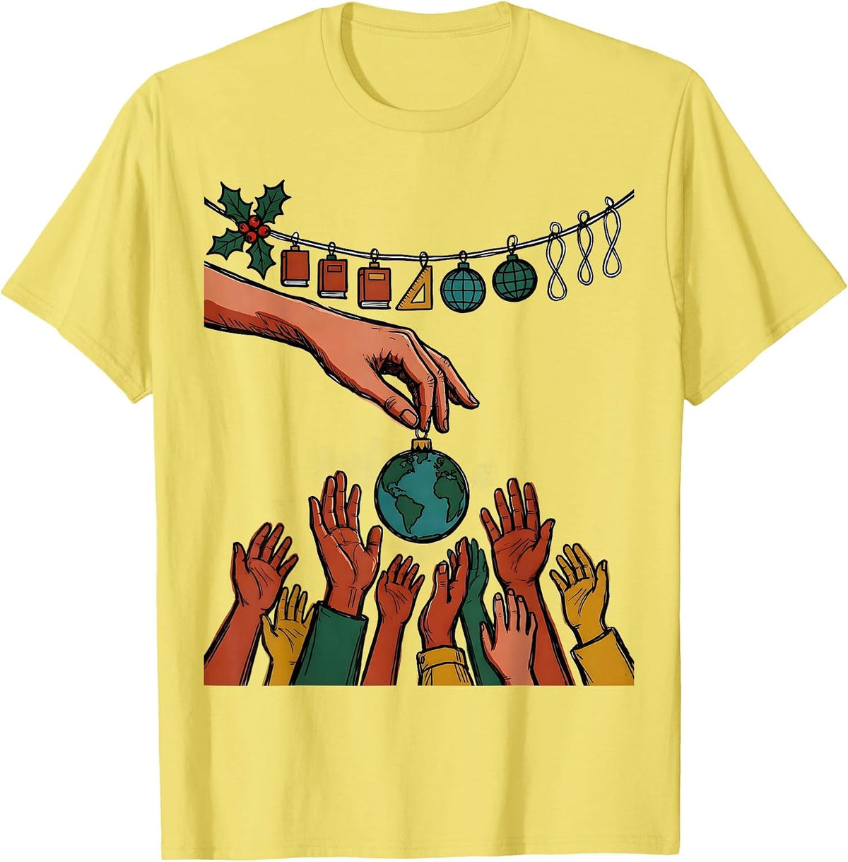 Men's Teacher History Ornament 12 Days Of Christmas Countdown T-Shirt - Lemon Yellow