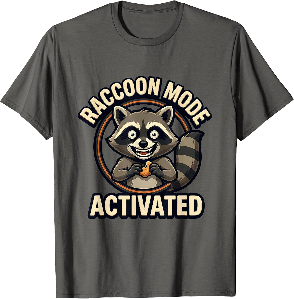 Men's Raccoon Mode Activated Snacks Lover Design T-Shirt - Asphalt Grey