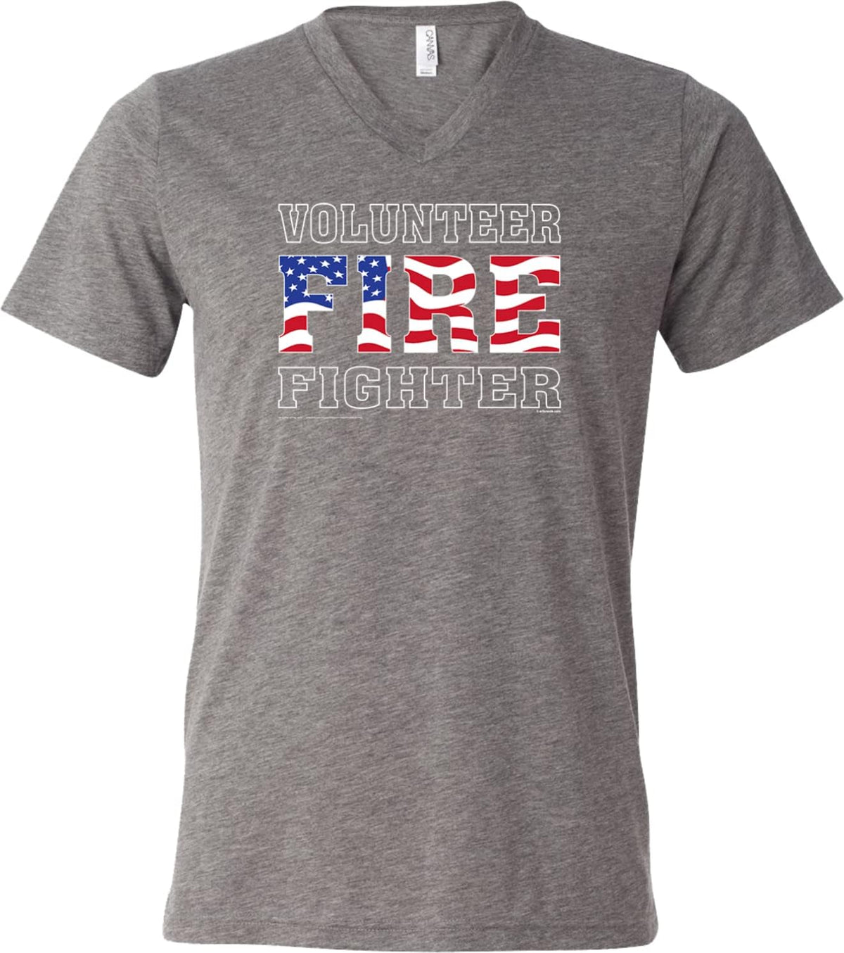 Volunteer Firefighter US Flag Tri Blend V-Neck Shirt - Grey
