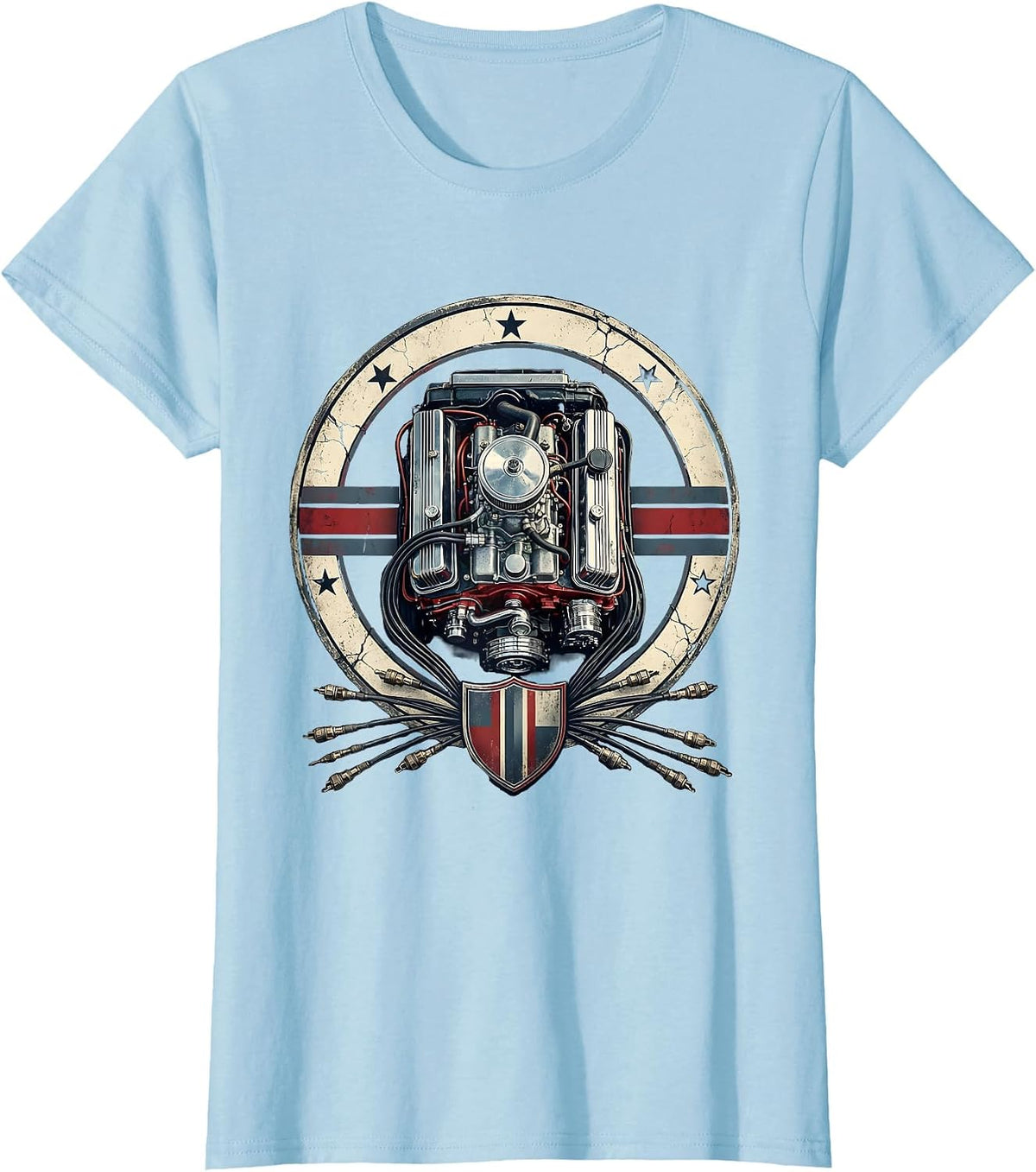 Valley Forge Automotive Classic Car Engine Bay T-Shirt - Baby Blue
