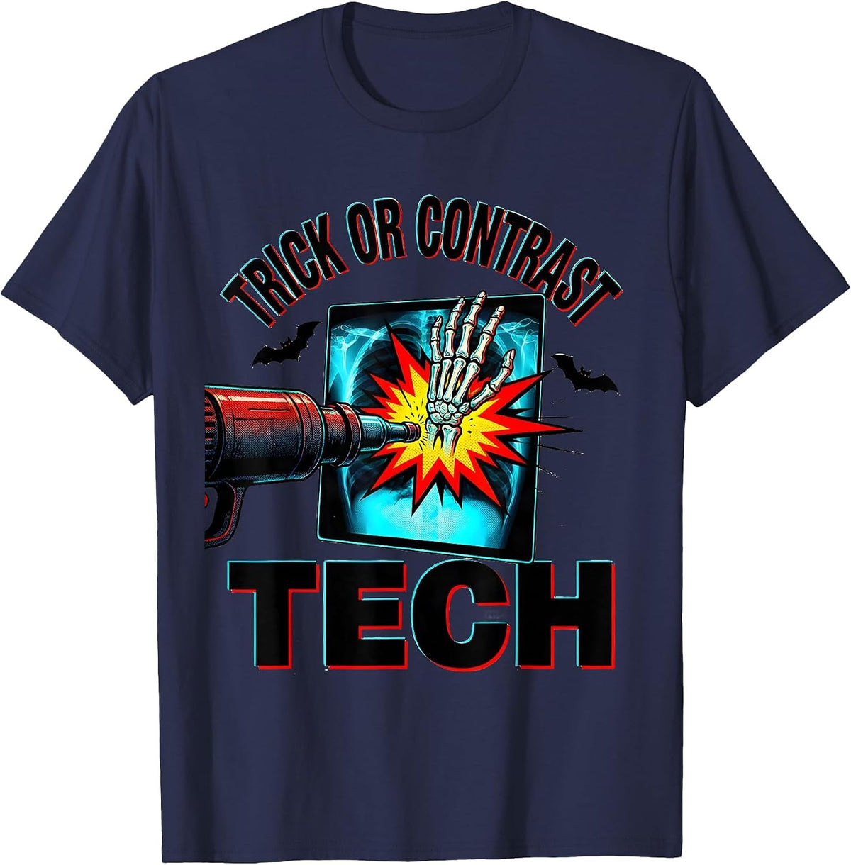 Trick Or Contrast Tech Pop Art Radiology Tech Halloween T-Shirt - Navy Blue