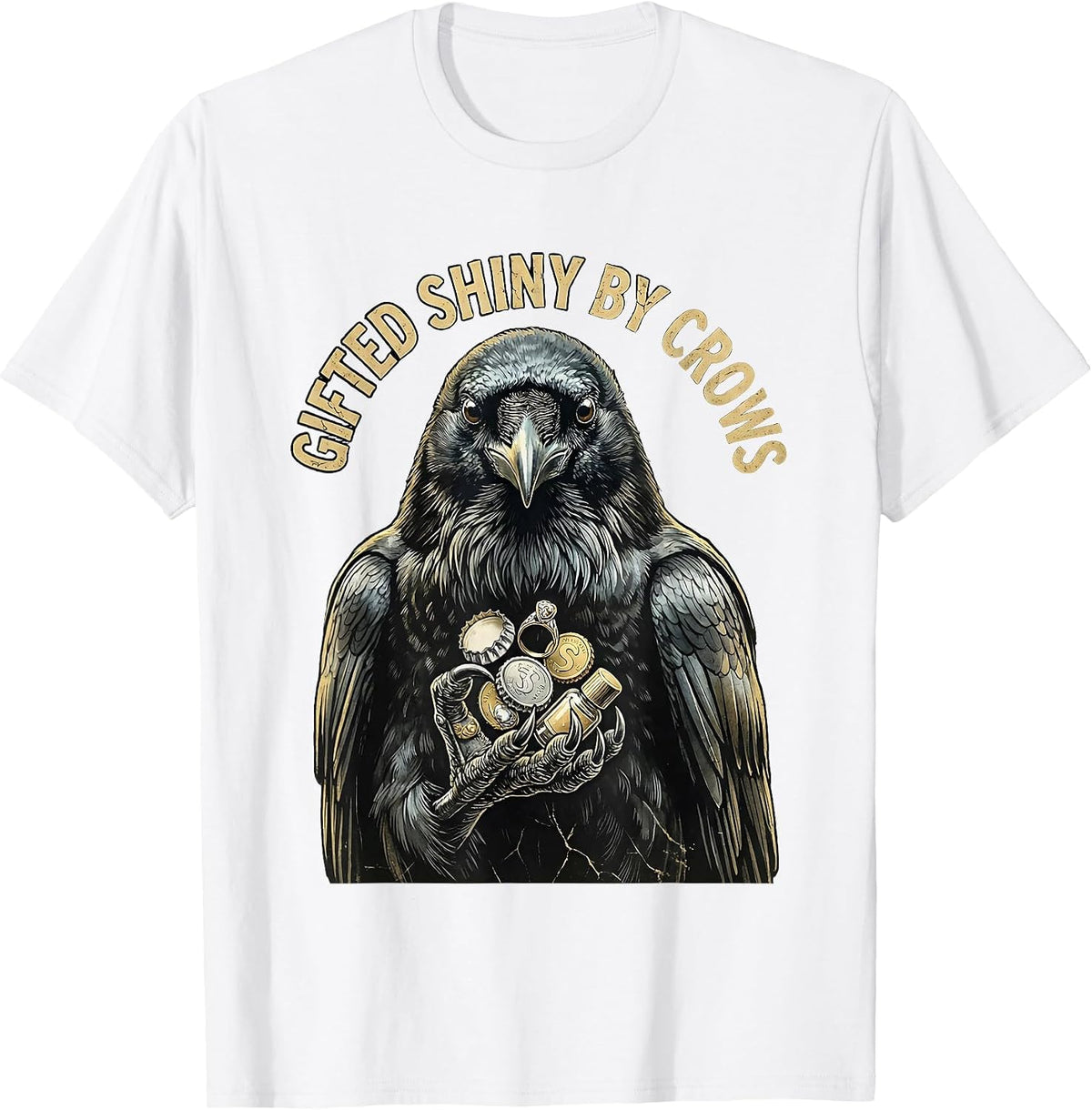 Men's Gifted Shiny By Crows Funny Bird Lover Design T-Shirt - White