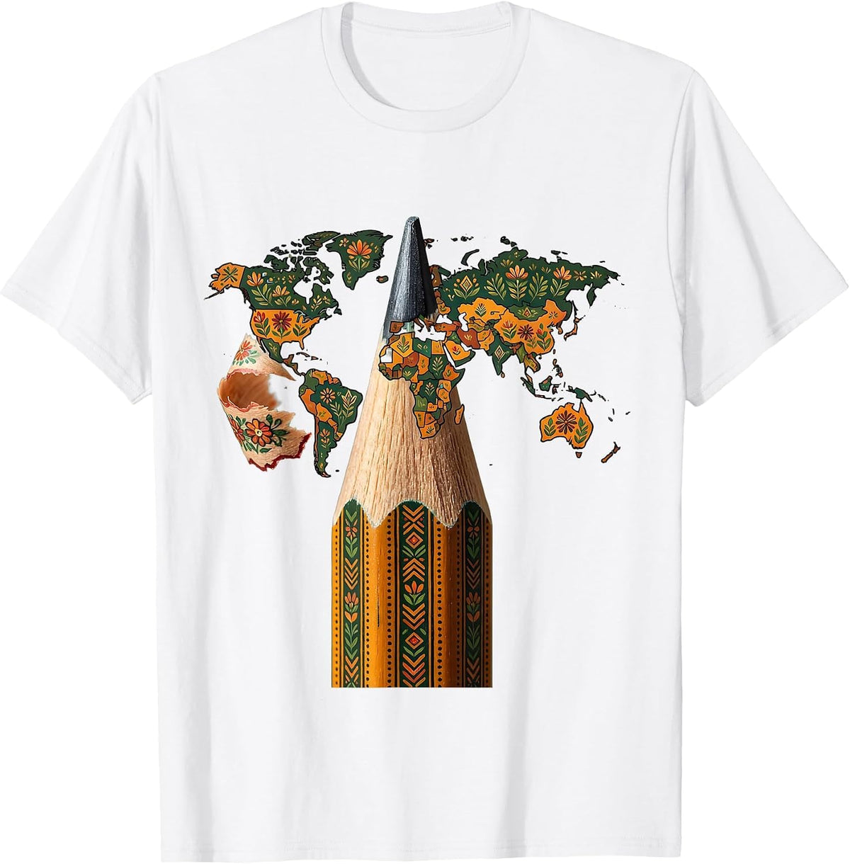 Pencil World Map Geography Explorer Design T-Shirt - White