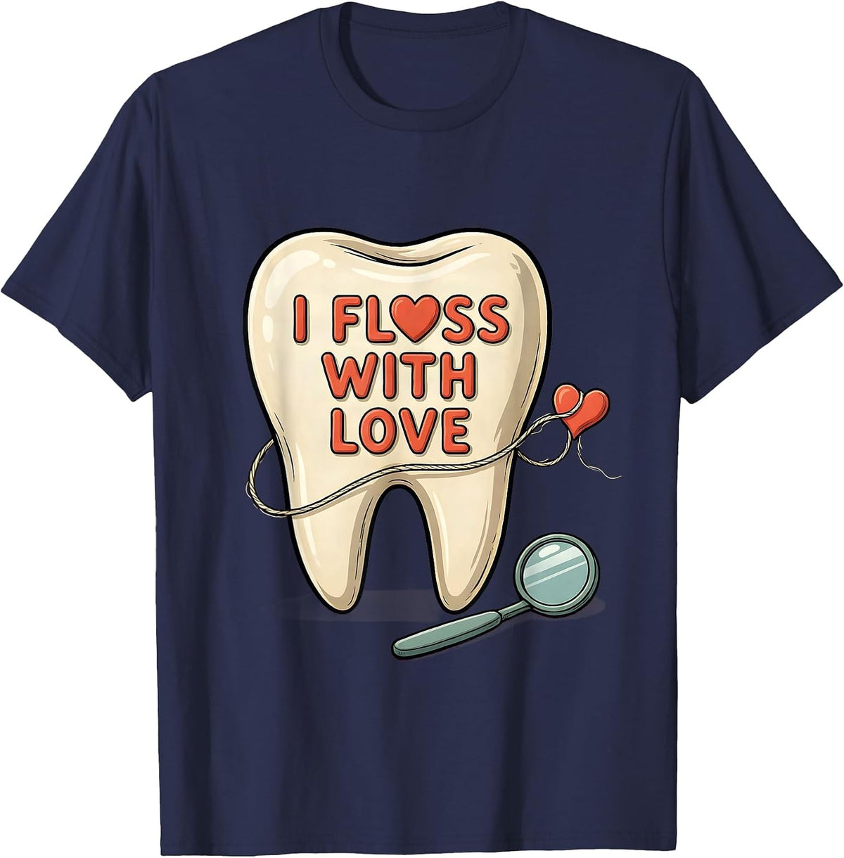I Floss With Love Cute Dental Professional Valentines Day T-Shirt - Navy Blue