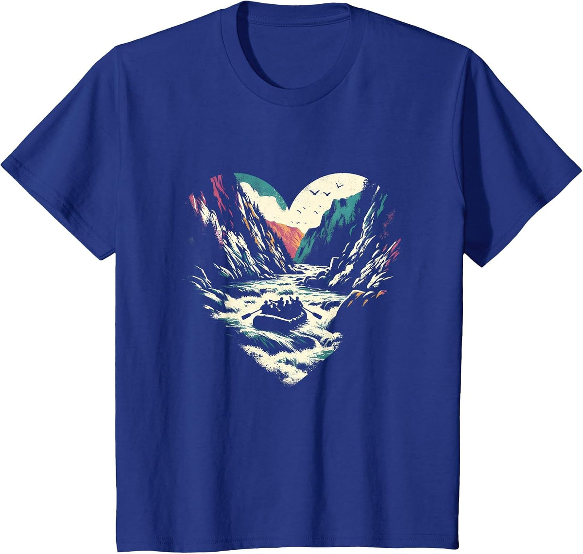 Whitewater Rafting Heart - Vintage Extreme Rafting Lover T-Shirt - Royal Blue