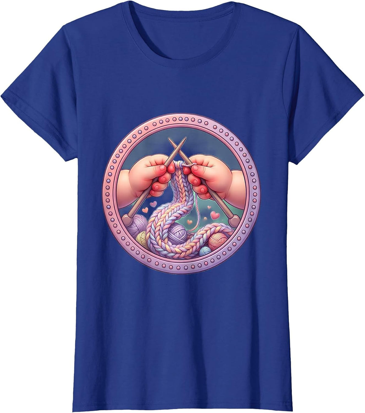Women's Knitting Hands Kindness Cozy Scarf Illustration T-Shirt - Royal Blue