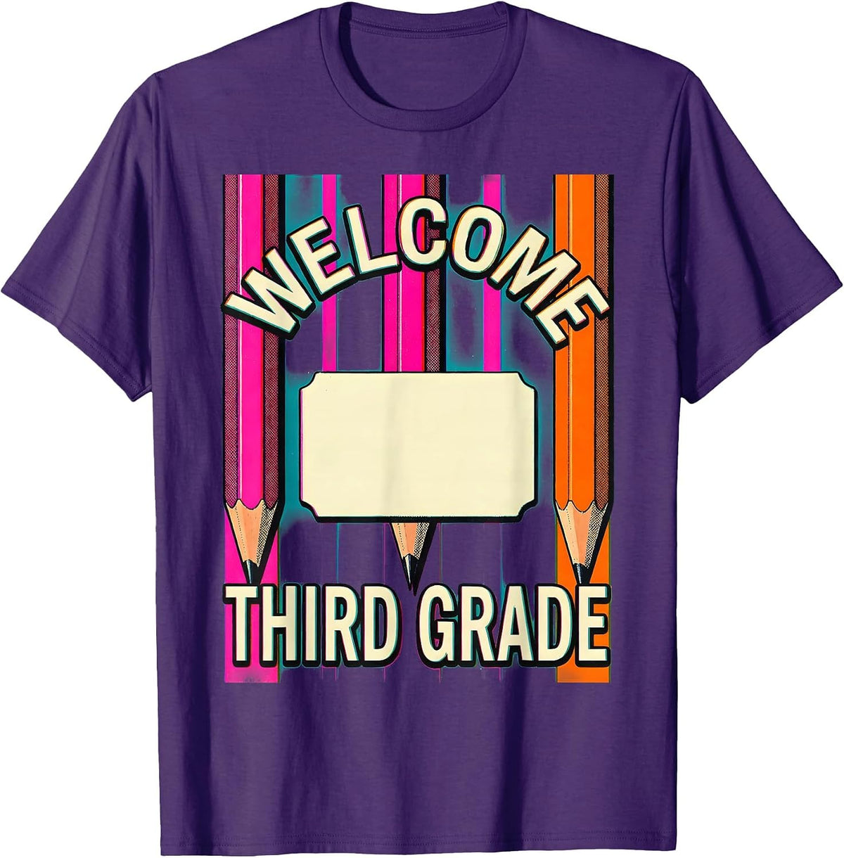 Welcome, Third Grade Cute Back to School Pencil Teacher Kids T-Shirt - Purple
