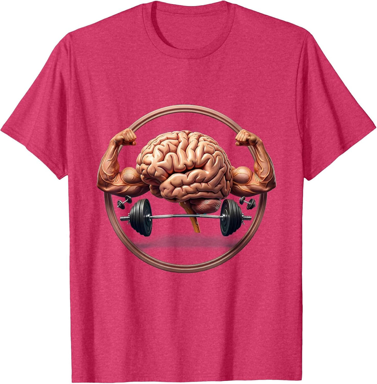 Men's Giant Brain Lifting Tiny Weights Funny Gym Art T-Shirt - Red Heather
