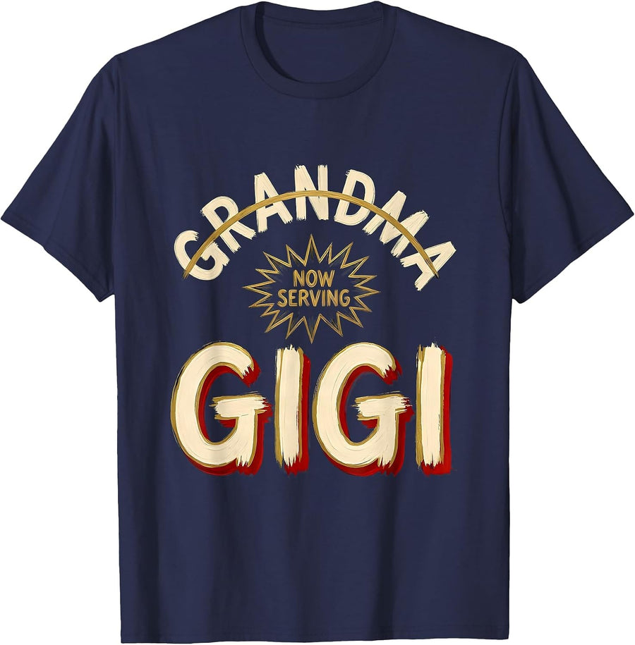 Grandma Discontinued Now Serving Gigi Funny Grandma Gift T-Shirt - Navy Blue