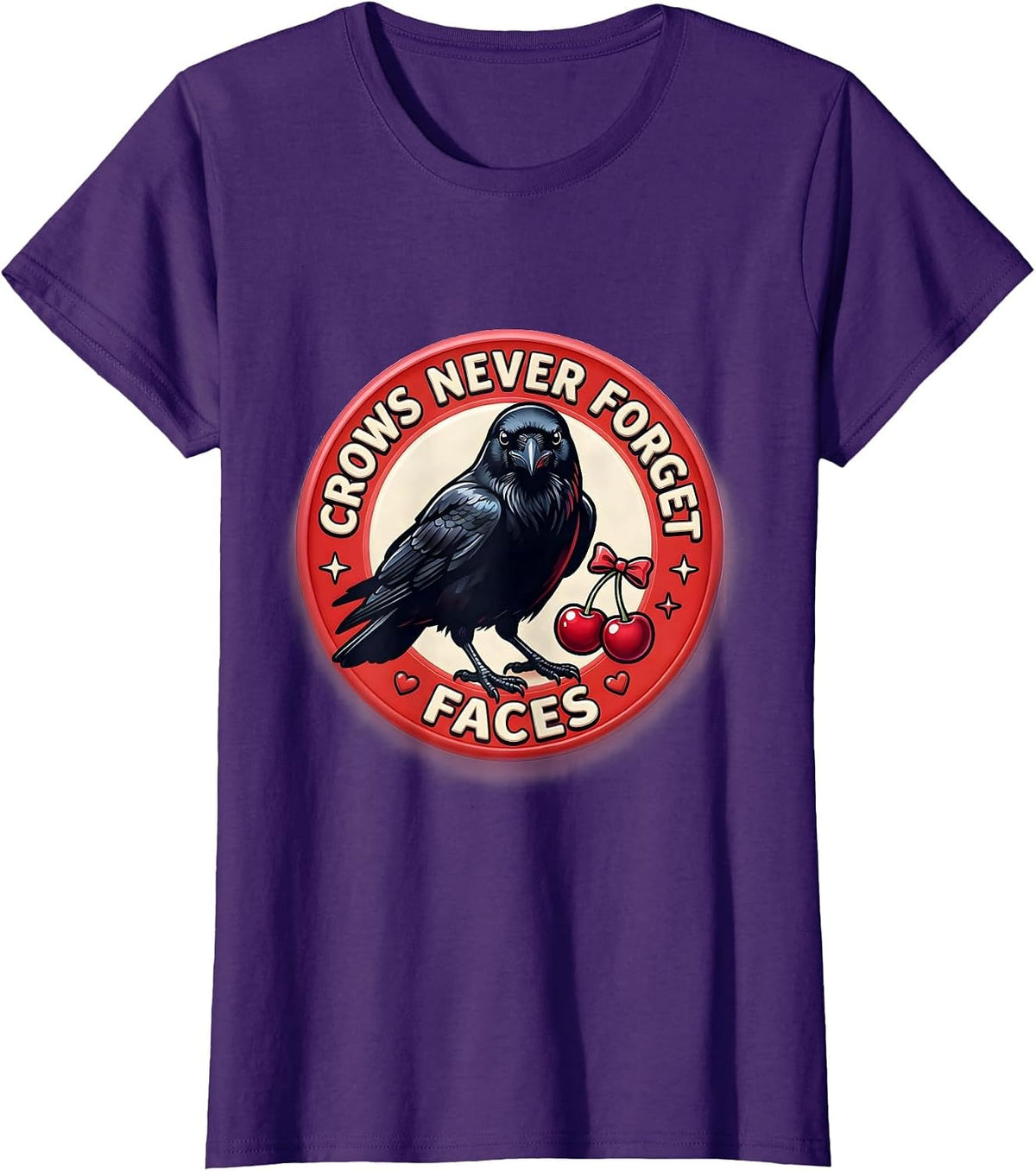 Women's Crows Never Forget Faces Crow Design T-Shirt - Purple