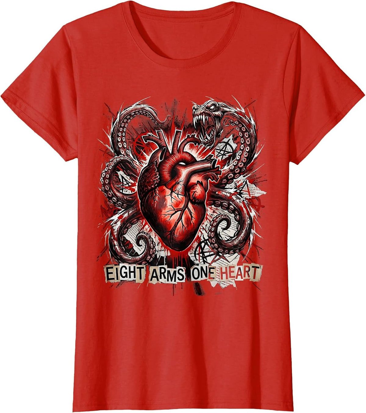 Eight Arms One Heart Octopus Lover Design T-Shirt - Red