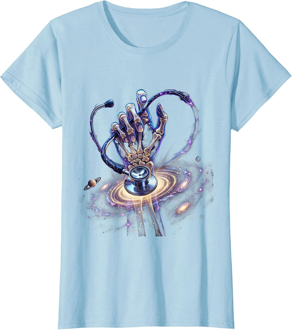 Women's Skeletal Hand Stethoscope Radiology Graphic T-Shirt - Baby Blue