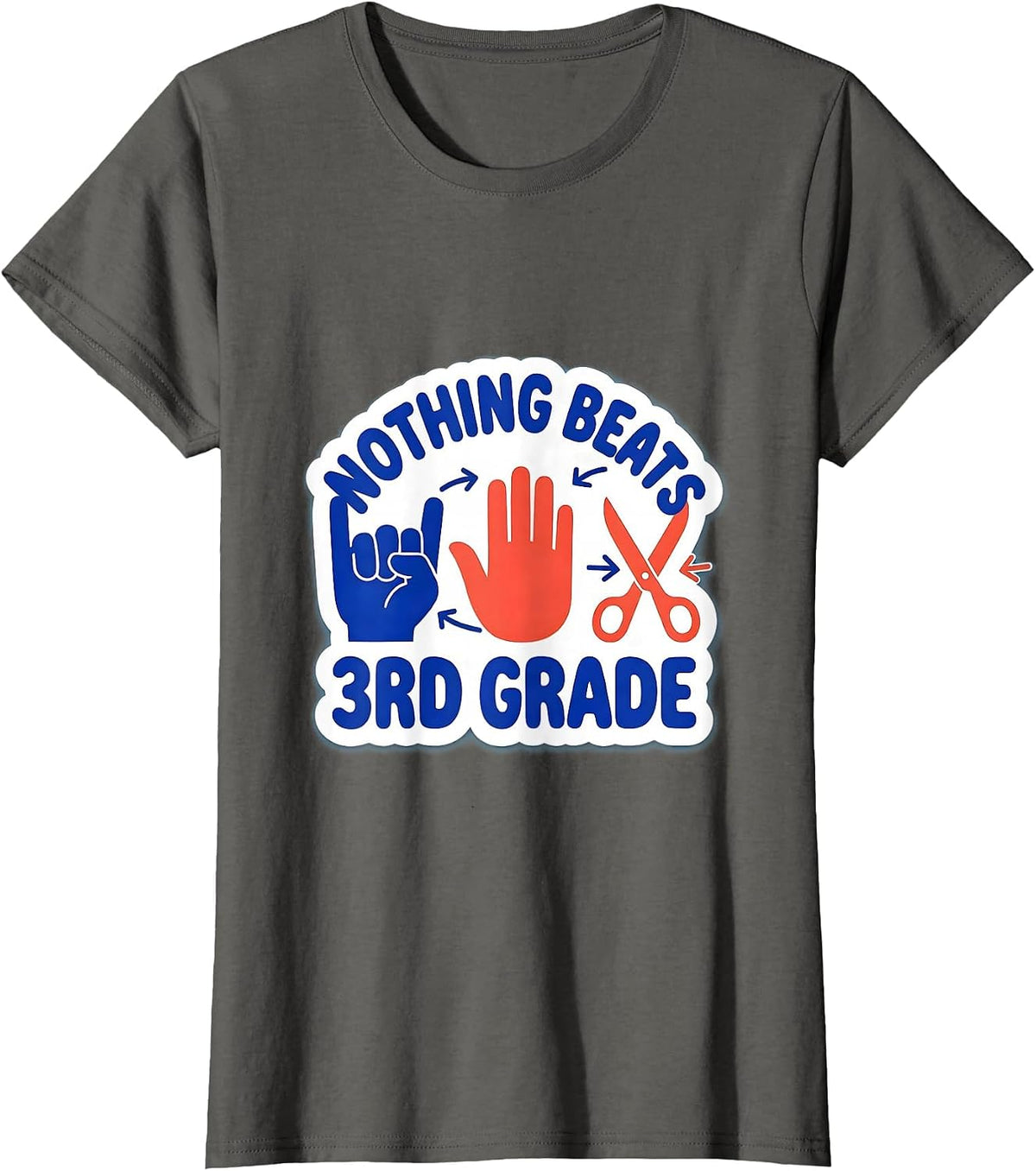 Women's Nothing Beats 3rd Grade Back to School Rock Paper Scissors T-Shirt - Asphalt Grey