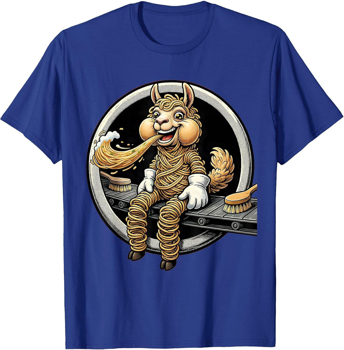 Funny Llama Spitting at Car Wash Conveyor T-Shirt - Royal Blue
