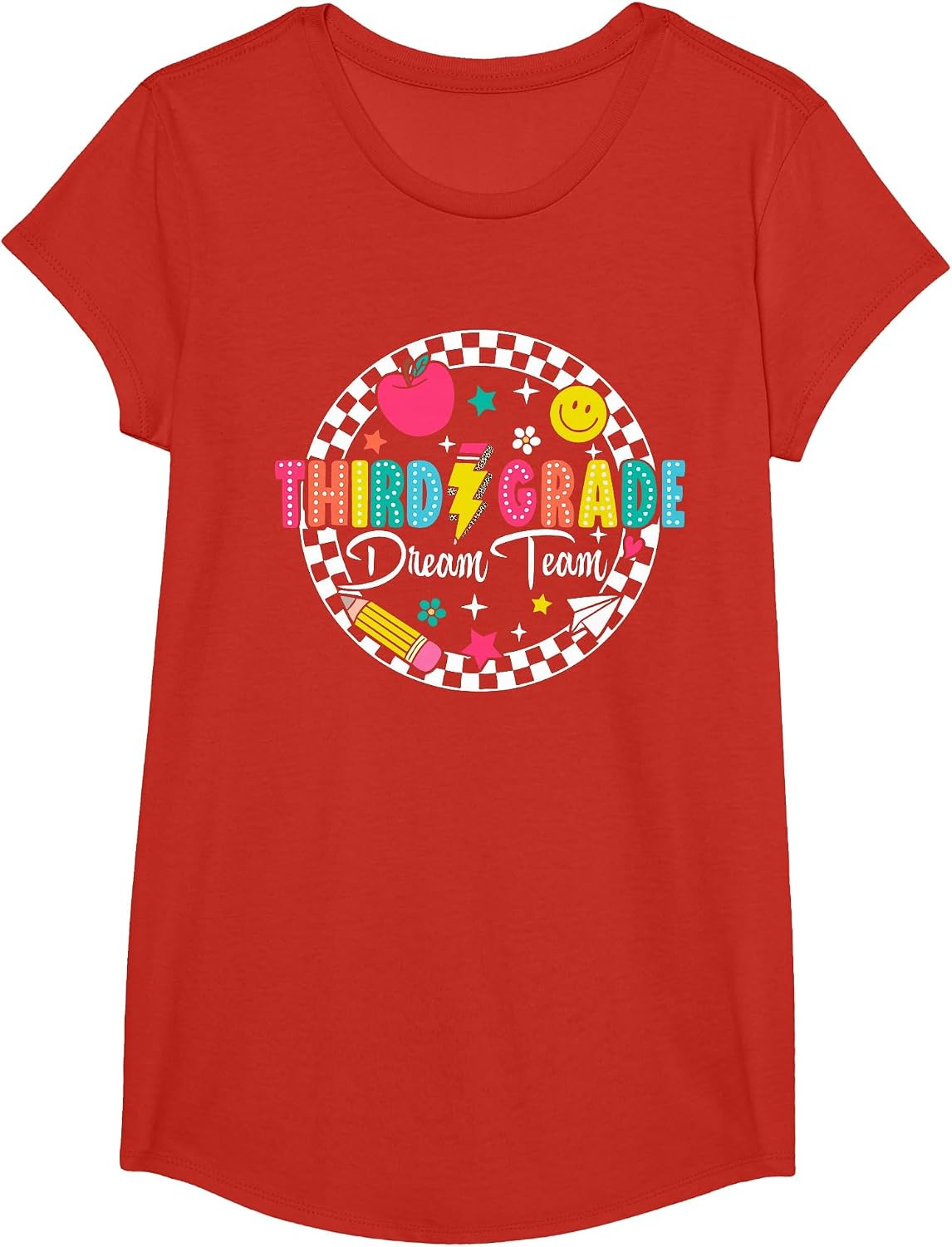 Third Grade Dream Team Back to School Tour Teacher (ON Back) T-Shirt - Girls Red