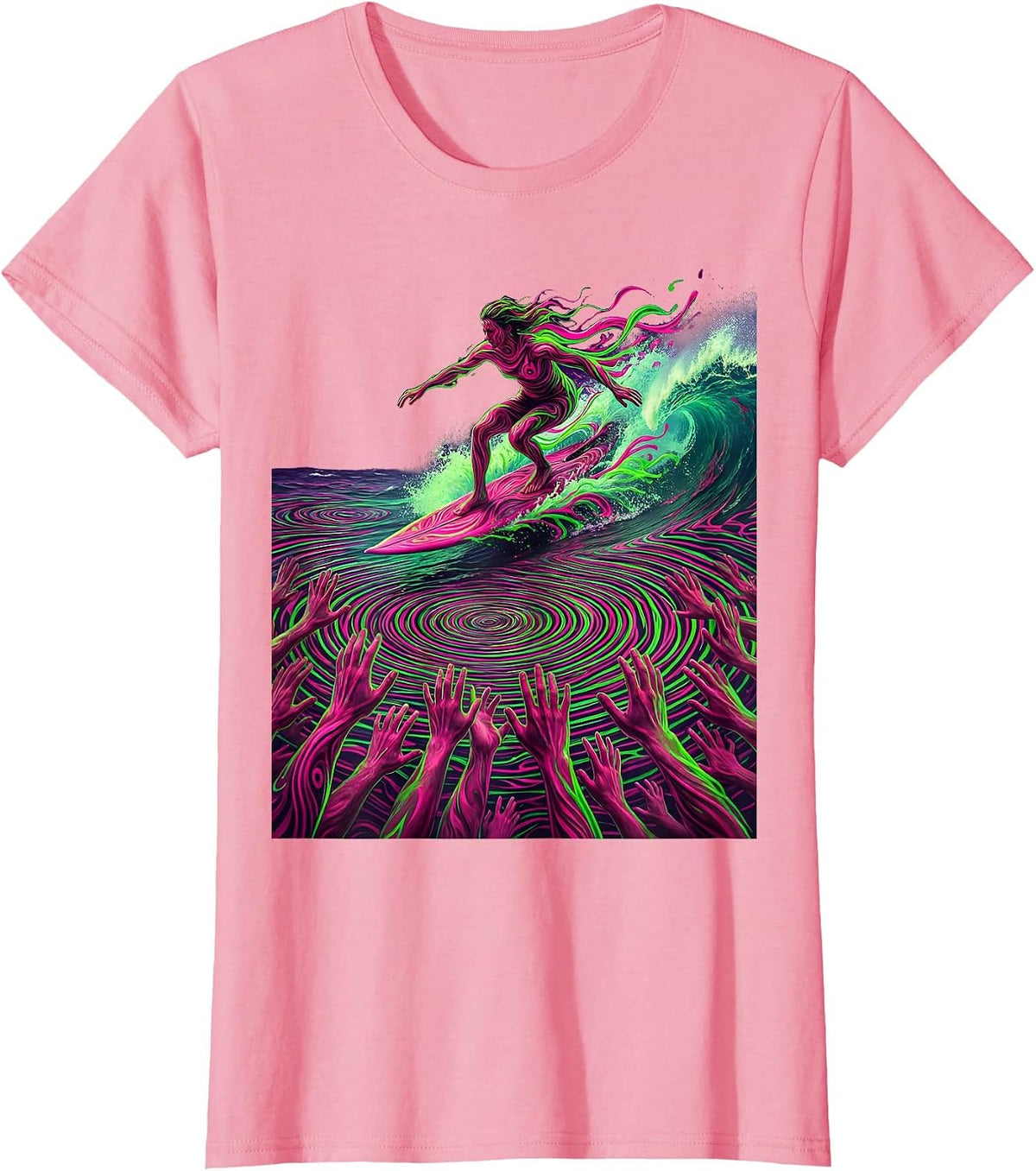 Women's Crowd Surfing Rock Concert Graphic Design T-Shirt - Pink