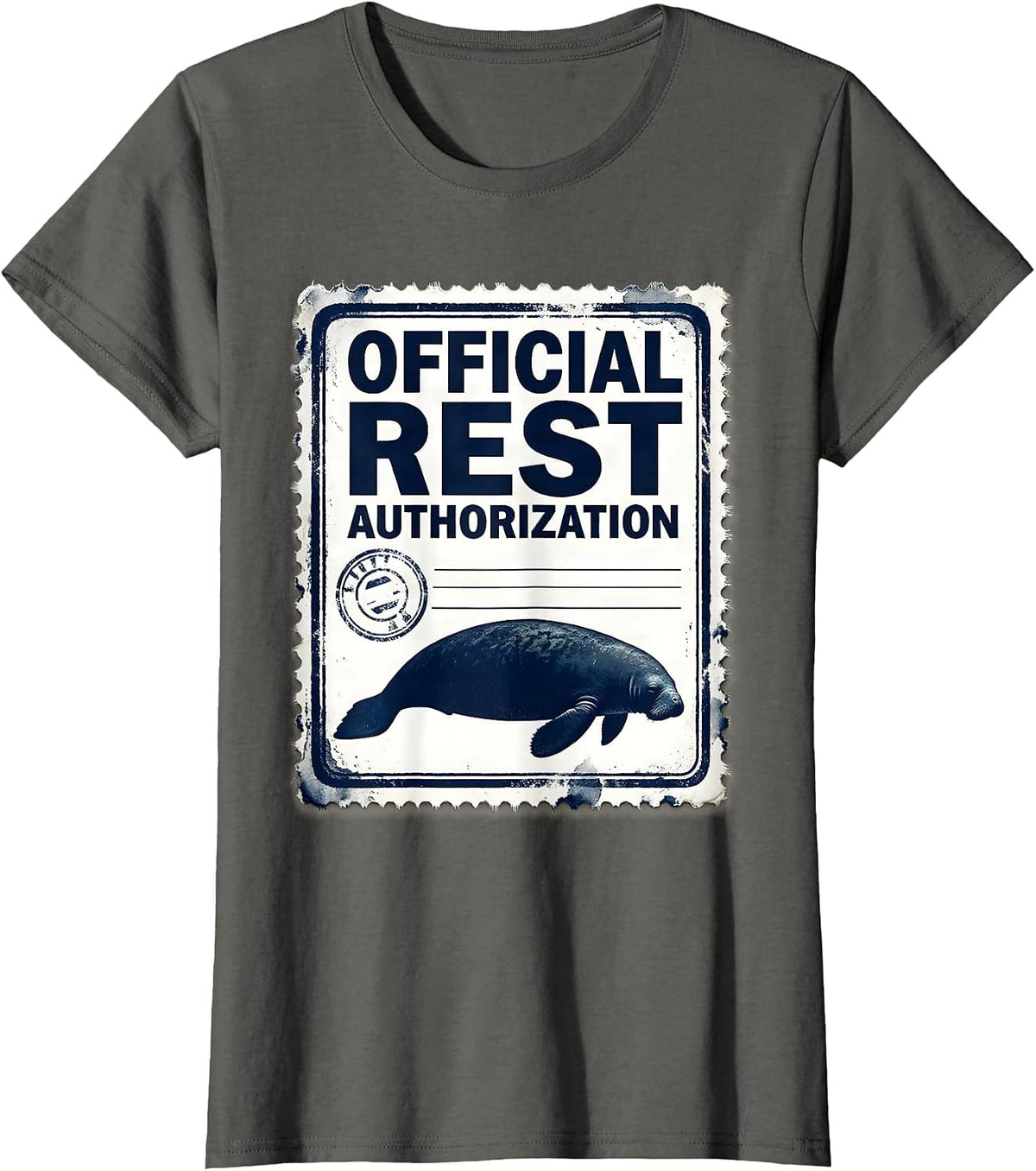 Women's Official Rest Authorization Funny Manatee Sea Cow Wildlife T-Shirt - Asphalt Grey