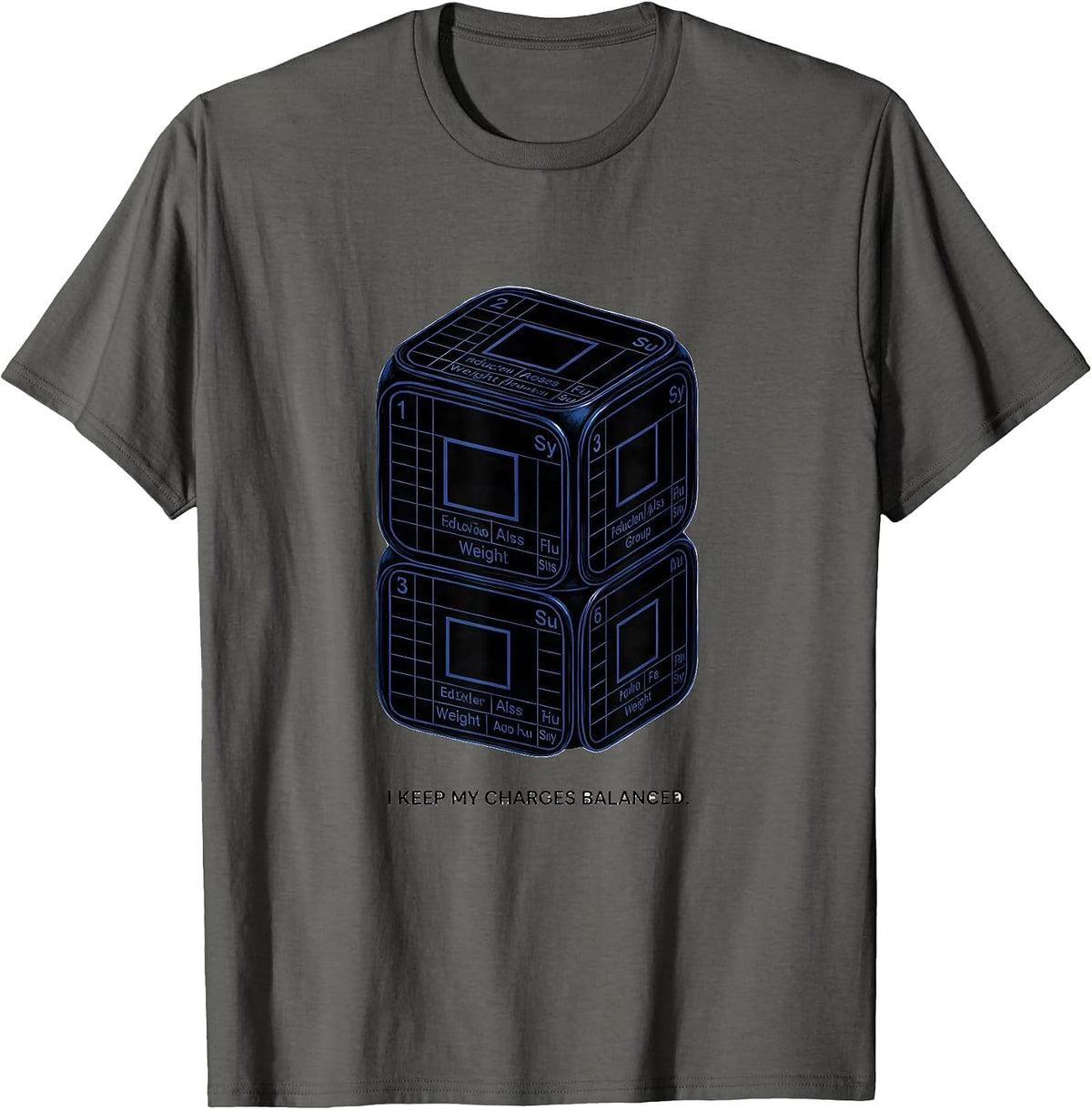 Men's I Keep My Charges Balanced Funny Chemistry Science Nerd T-Shirt - Asphalt Grey