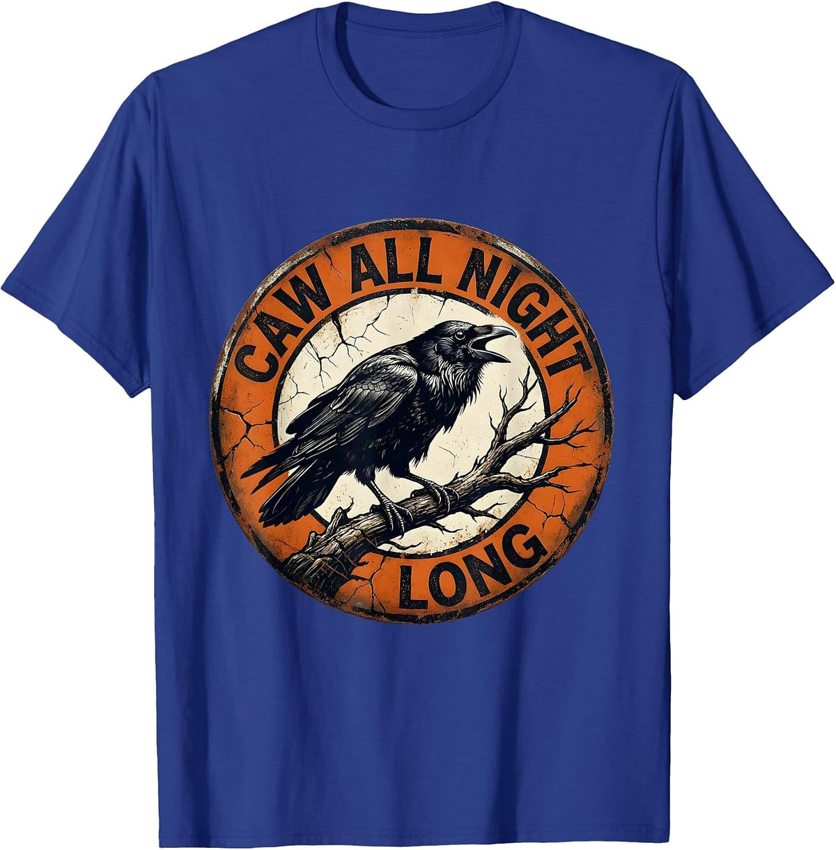 Men's CAW All Night Long Crow Night Owl Design T-Shirt - Royal Blue