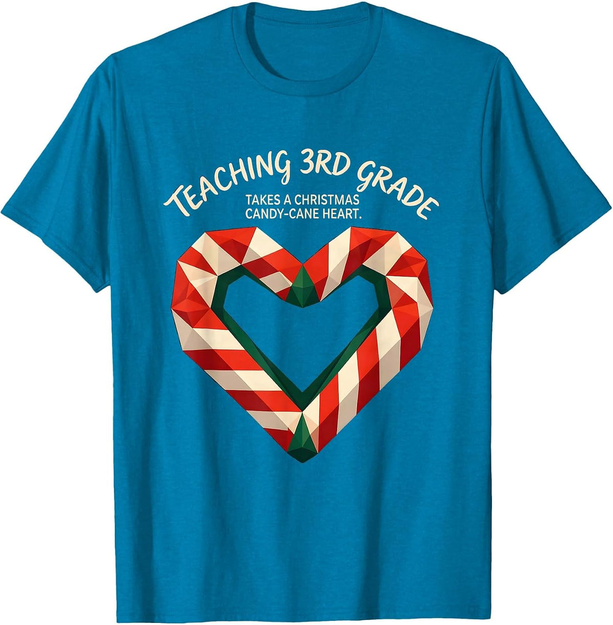 Teaching 3rd Grade Takes A Christmas Candy-Cane Heart T-Shirt - Sapphire Blue