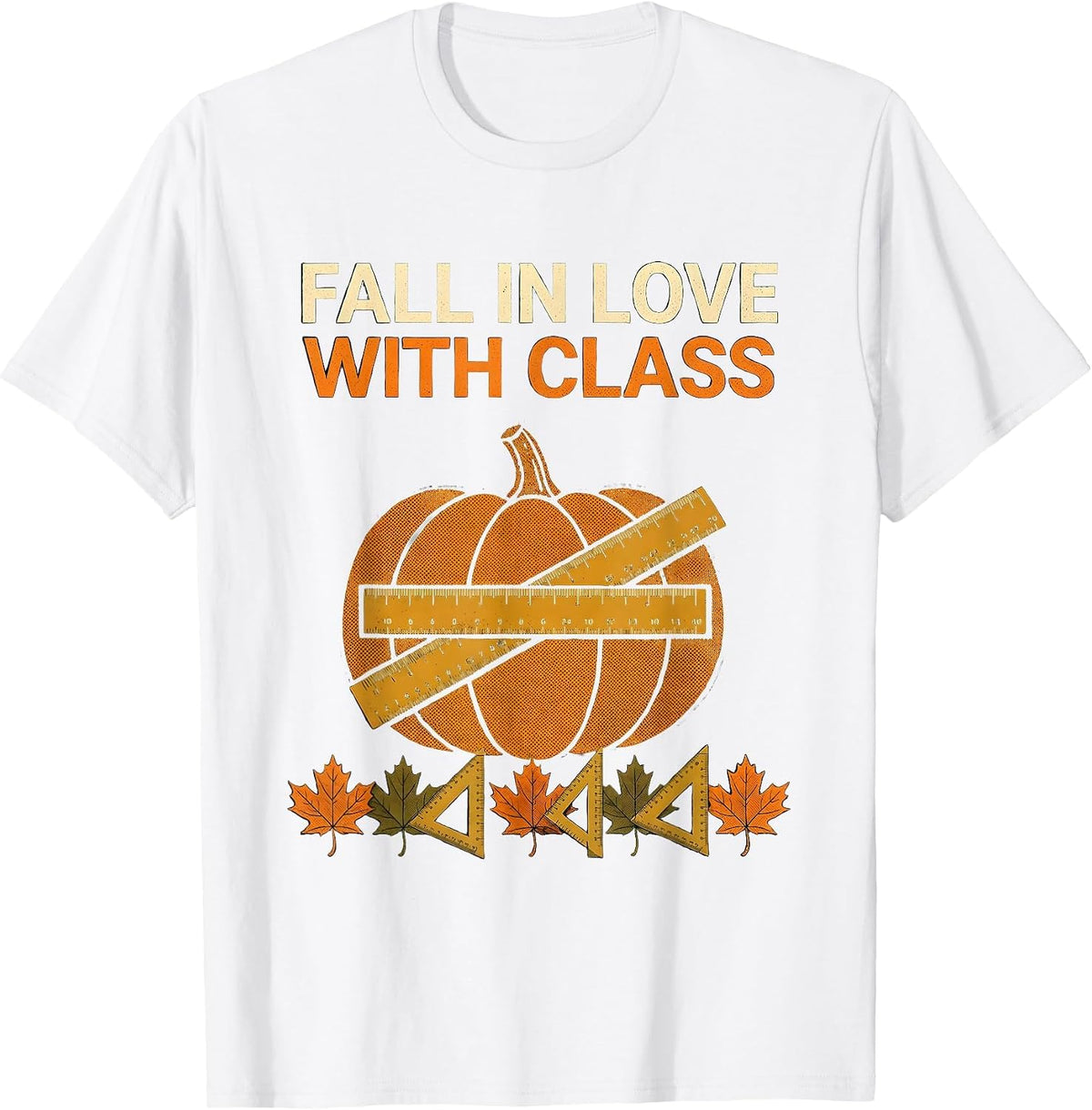 Men's Fall In Love With Class Retro Autumn Pumpkin Teacher T-Shirt - White