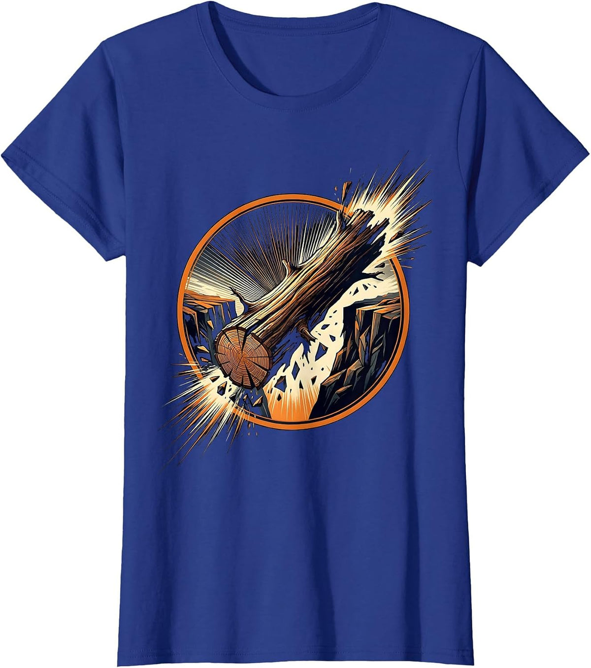 Women's The Turning Point Fallen Log Bridge Cliff Art T-Shirt - Royal Blue
