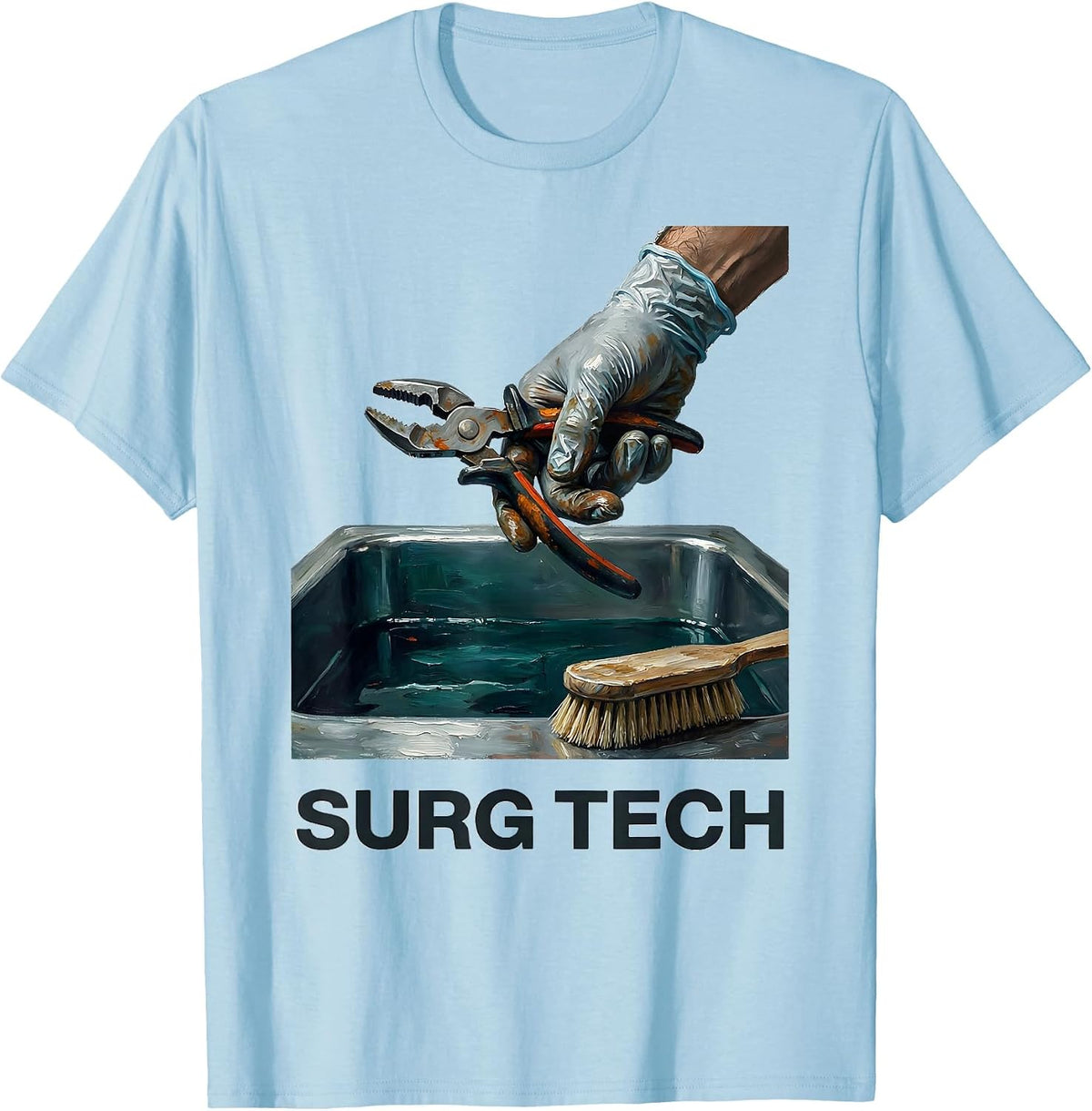 Men's Gloved Hand Surgical Tech Humor Appreciation Gift T-Shirt - Baby Blue