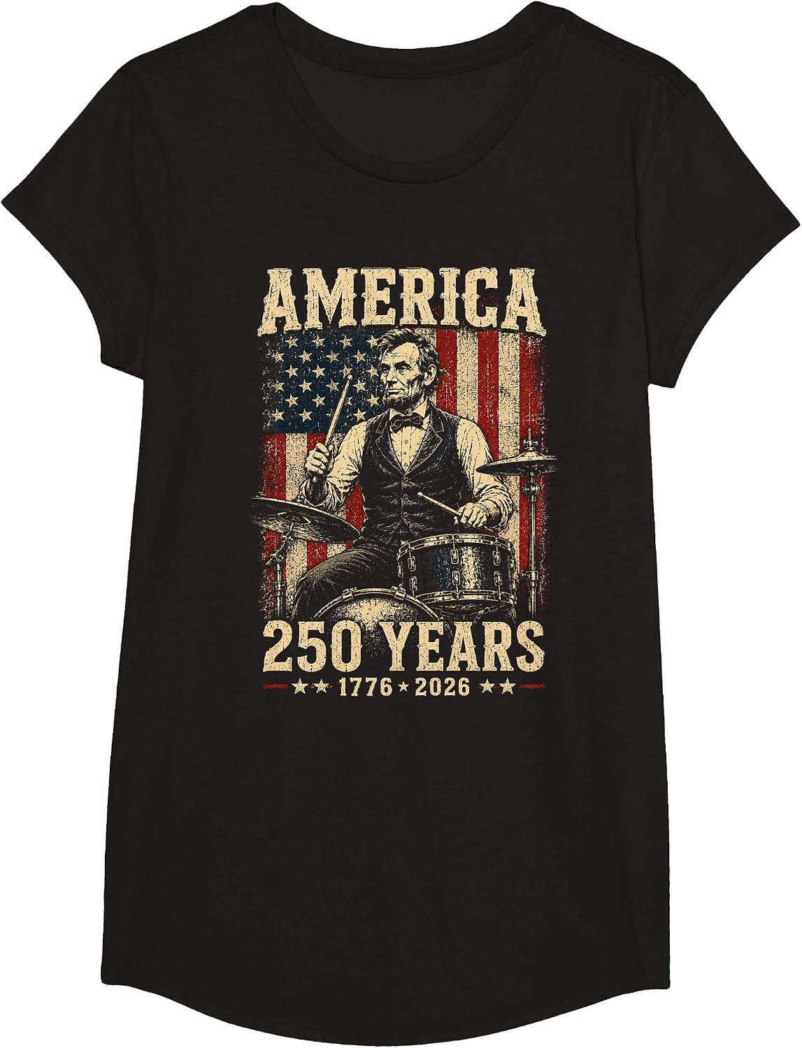 Vintage Abraham Lincoln Abe Lincoln Playing Drums 250 Years T-Shirt - Girls Black