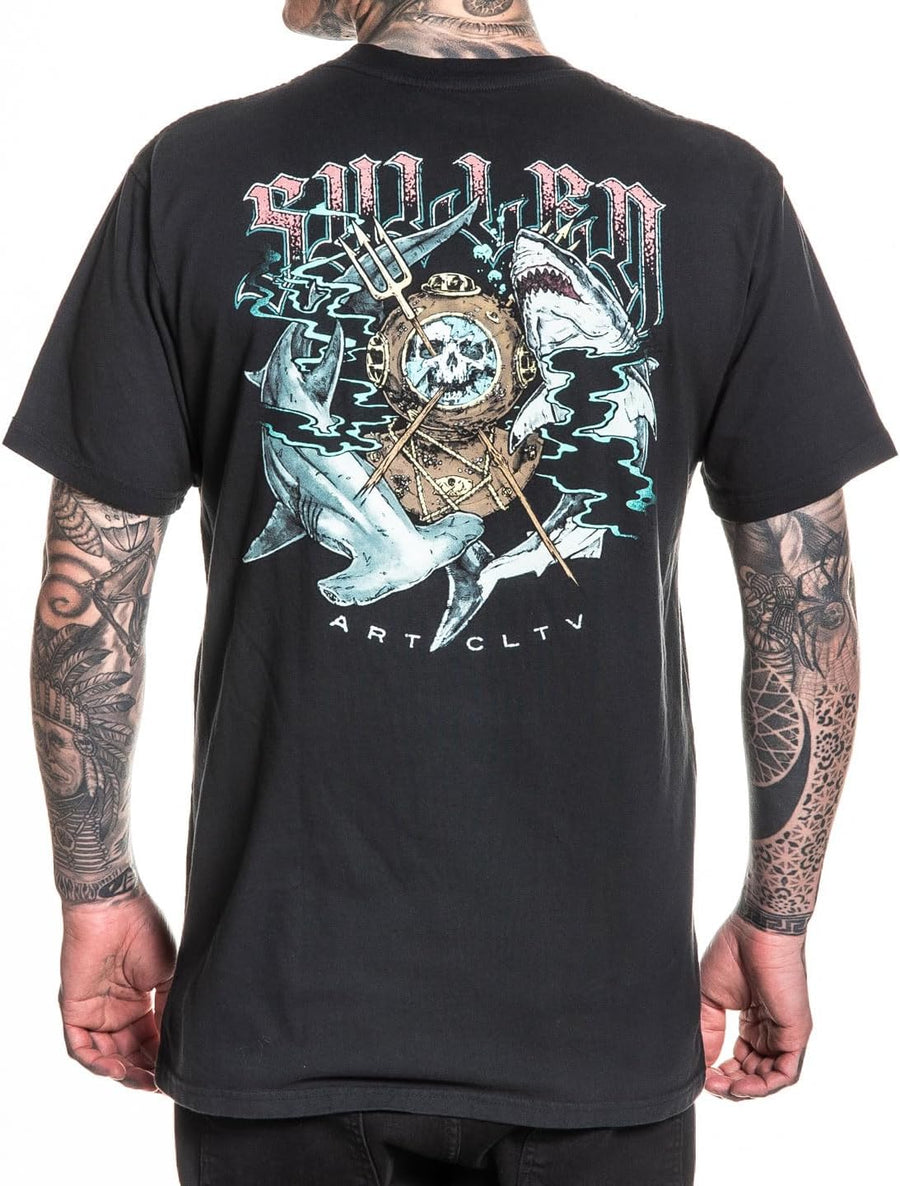 Sullen Men's Deep Sea Diver Shark Capsule Tattoo Lifestyle Graphic Premium Cotton Short Sleeve Tee - As Pictured