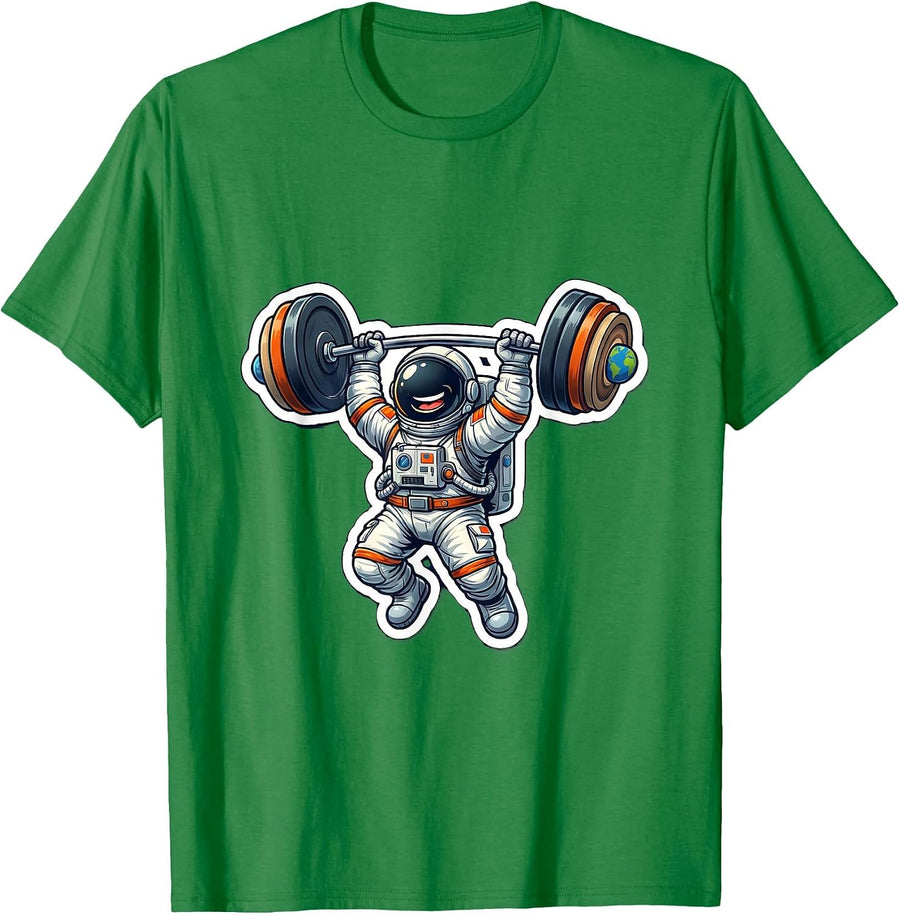 Men's Astronaut Weightlifting in Space Funny Gym Design T-Shirt - Kelly Green