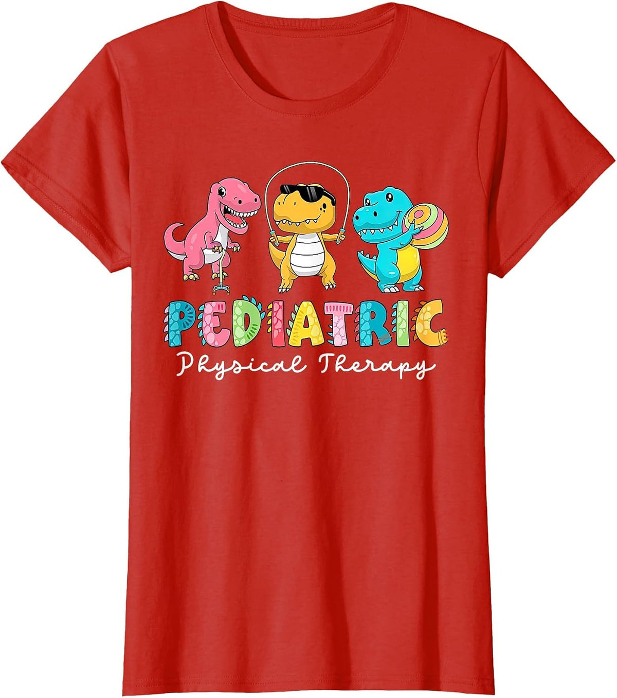 Pediatric Physical Therapy Dinosaur PT Physical Therapist T-Shirt - Red
