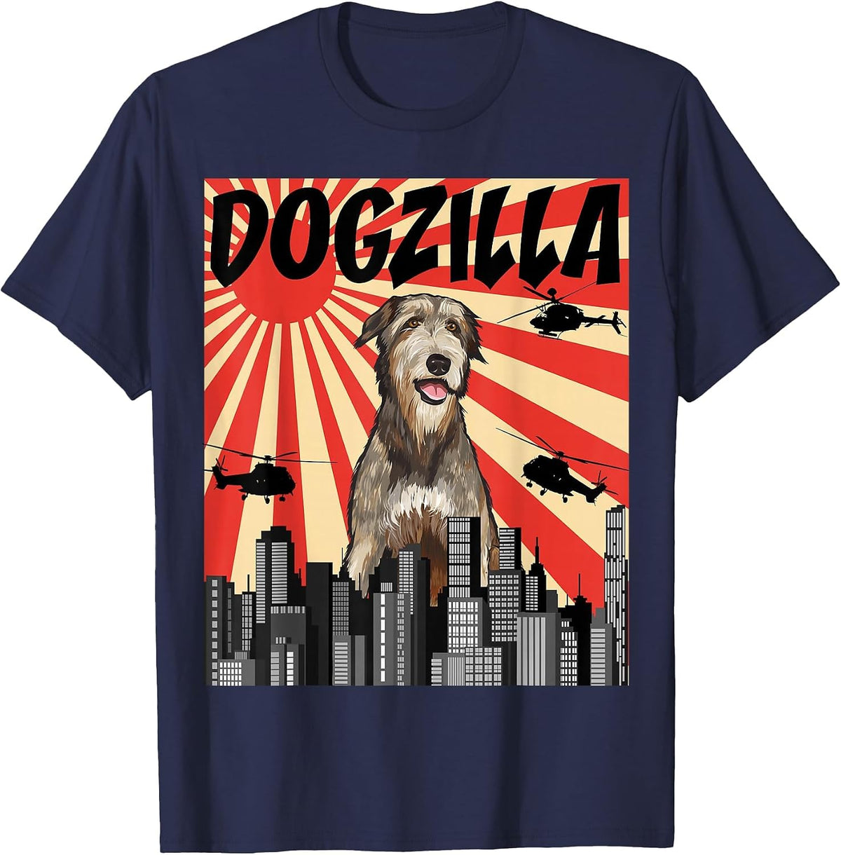 Funny Retro Japanese Dogzilla Irish Wolfhound T-Shirt - Navy Blue