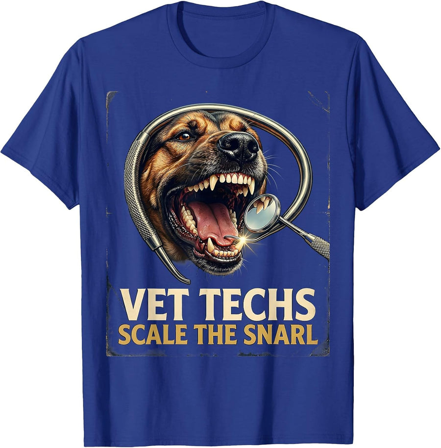 Vet Techs Scale The Snarl Vintage Veterinary Technician Vet T-Shirt - Royal Blue