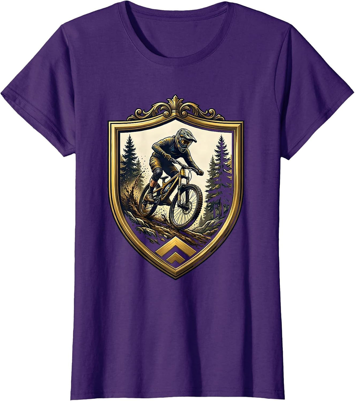 Women's Downhill Mountain Biker Muddy Forest Trail Graphic T-Shirt - Purple