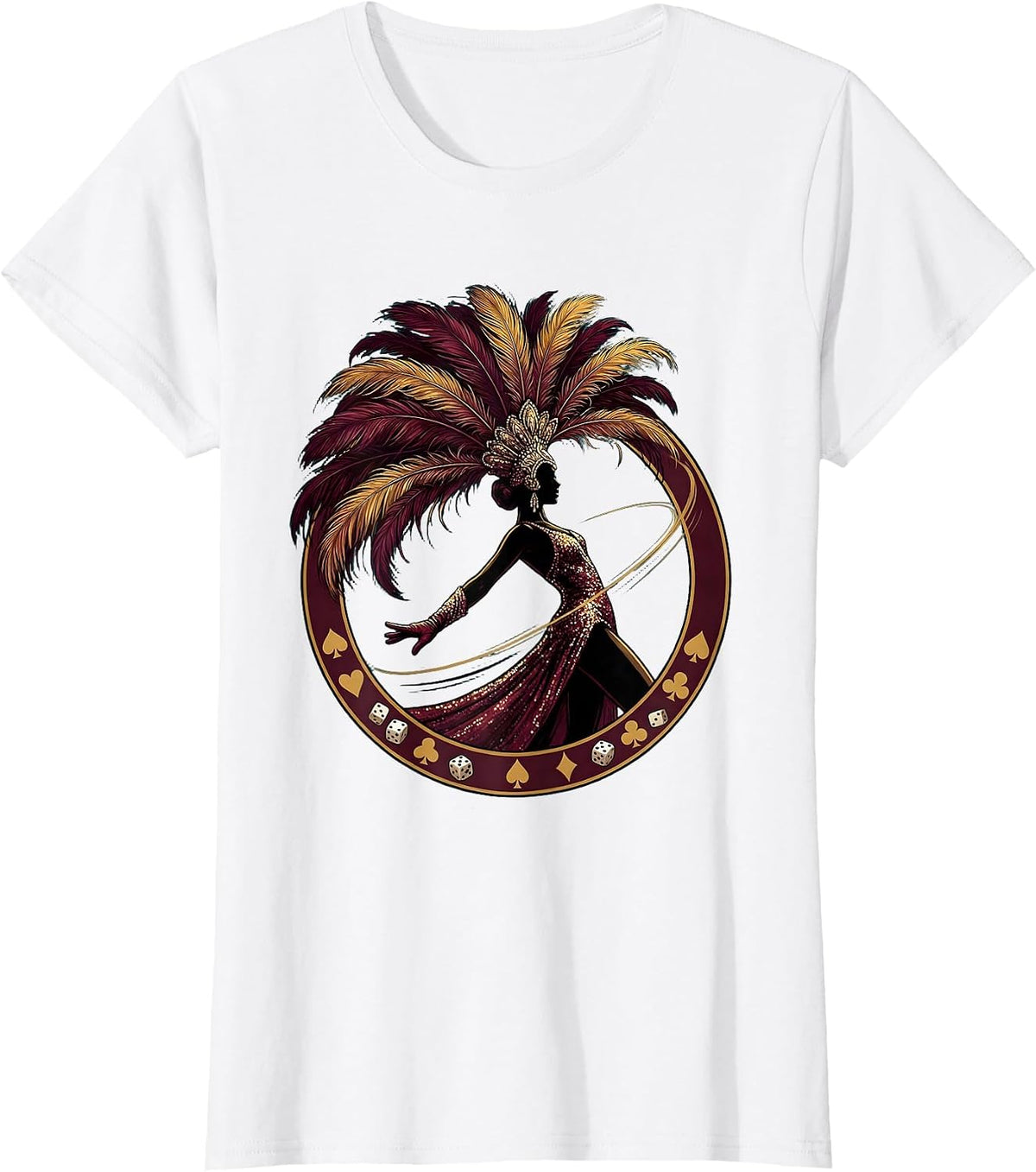 Women's Showgirl Life Dice and Cards Velvet Table Art T-Shirt - White