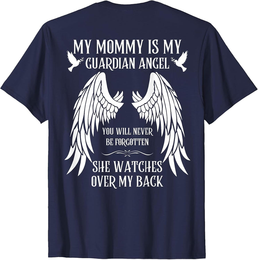 My Mommy is My Guardian Angel in Heaven Memory Memorial Tees T-Shirt - Navy Blue