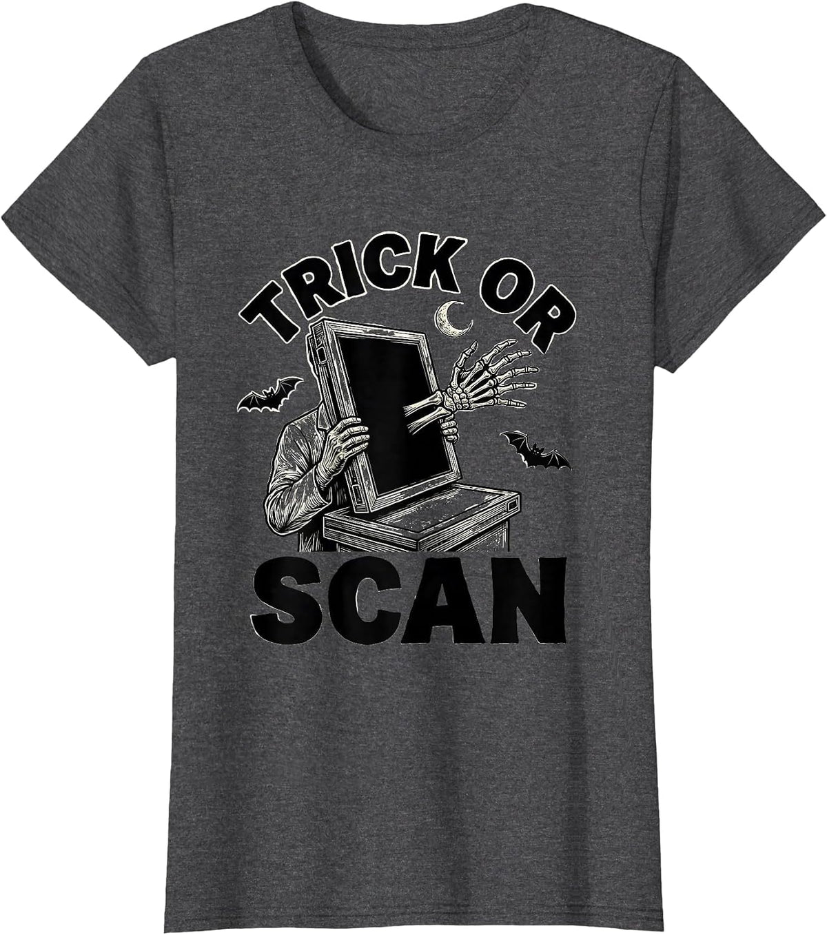 Women's Trick Or Scan Funny Radiologic Technologist Halloween Humor T-Shirt - Dark Heather Grey