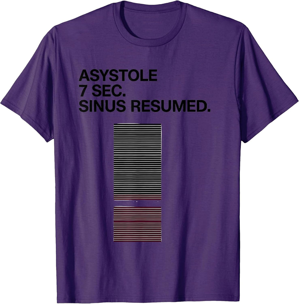 Men's ASYSTOLE 7 SEC. SINUS RESUMED. Minimalist Cardiology Humor T-Shirt - Purple