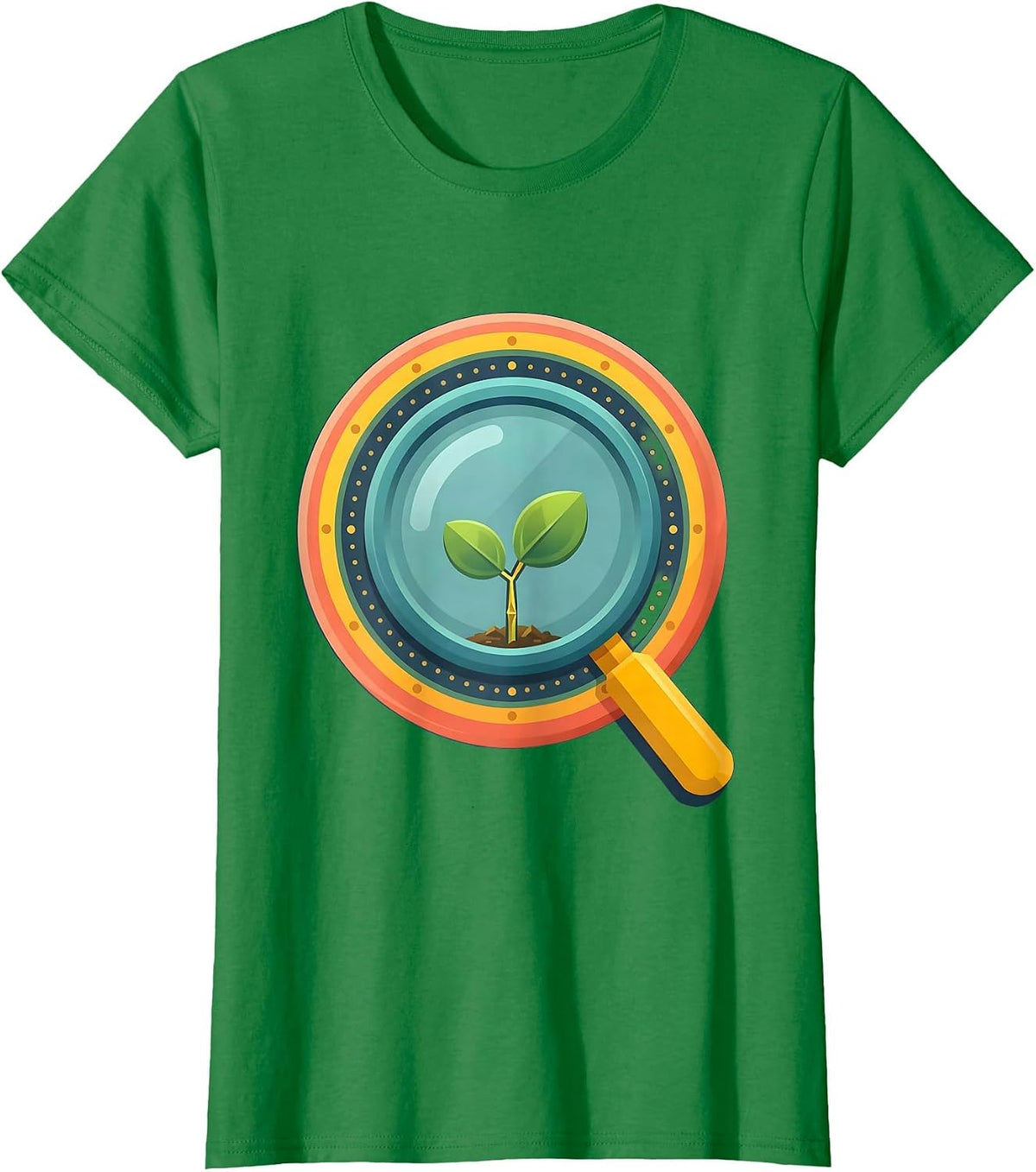 Women's First Grade Teacher Magnifying Glass Seedling T-Shirt - Kelly Green