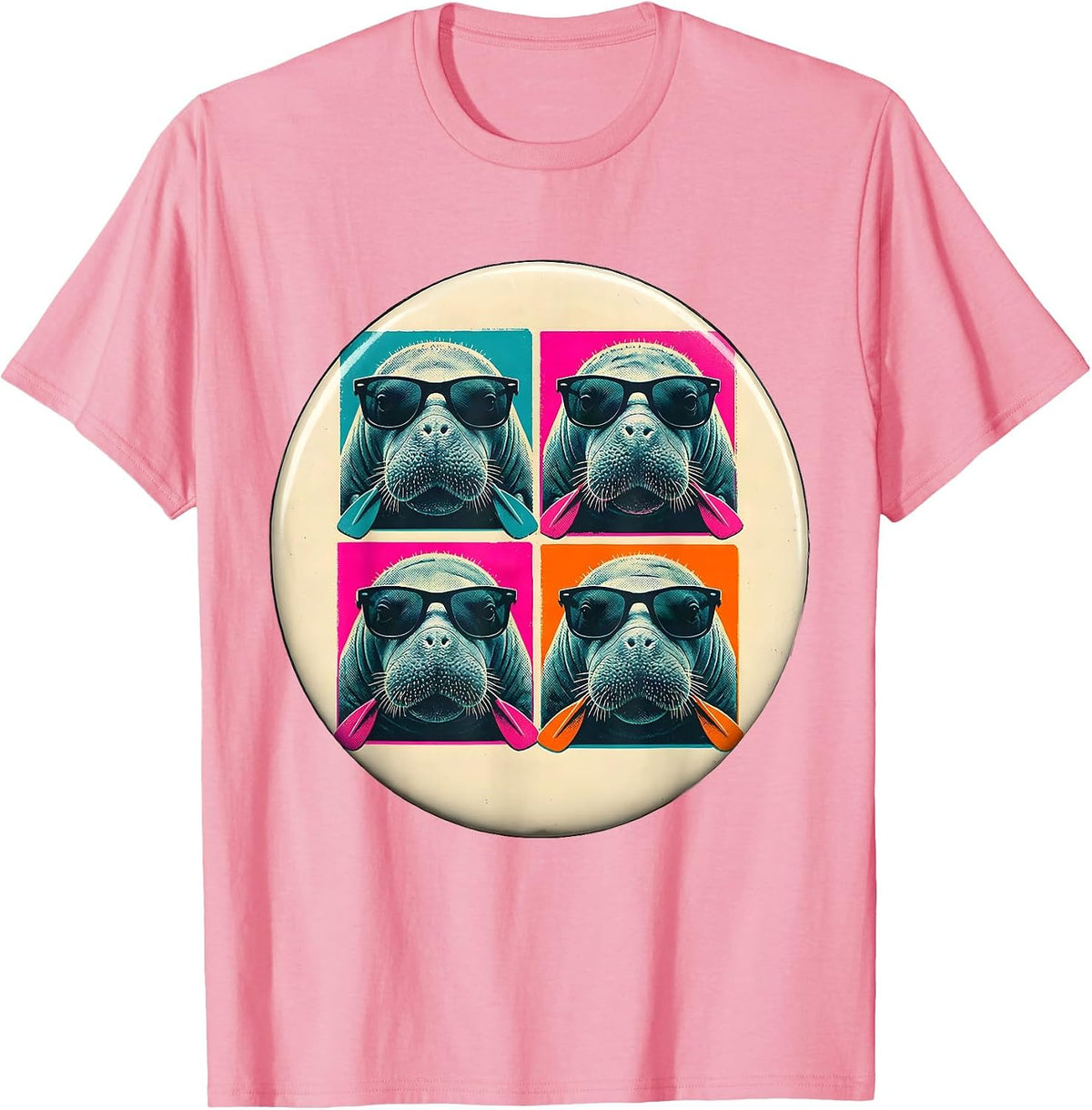 Men's Manatee Sunglasses Cute Sea Animal Humor T-Shirt - Pink