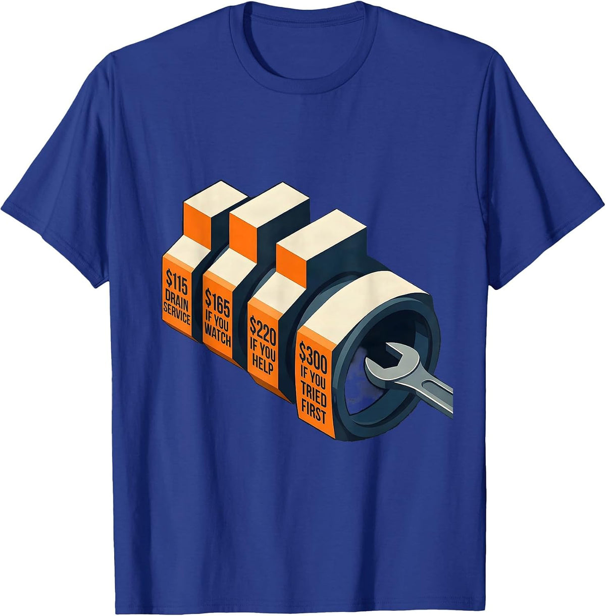 Funny Plumber Hourly Rate Sarcastic Plumbing Humor T-Shirt - Royal Blue