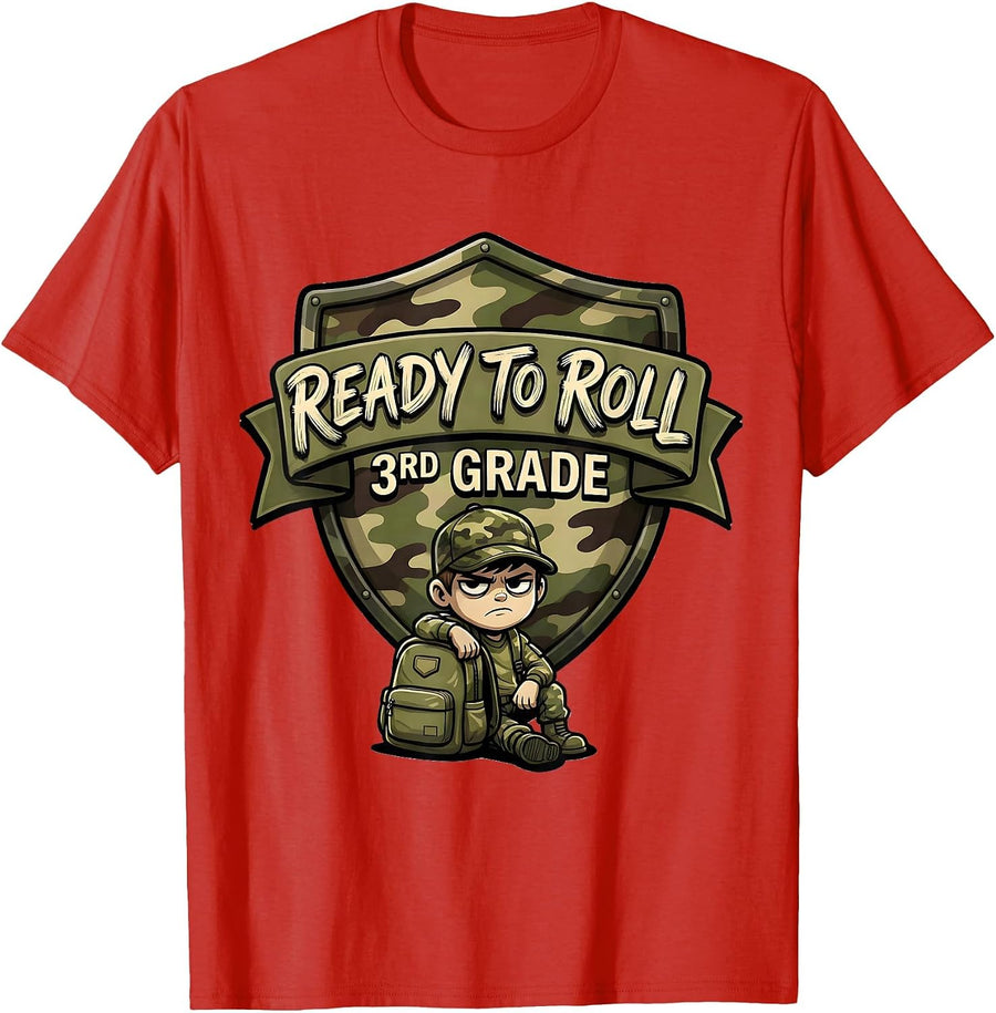 Men's Ready To Roll 3rd Grade Camo Back To School Boy Teacher T-Shirt - Red